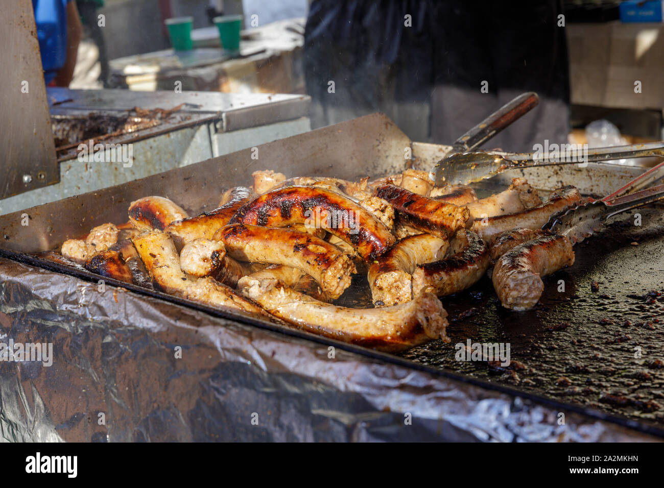 Italian Festival, Schenectady, New York Sausage cooking on a grill