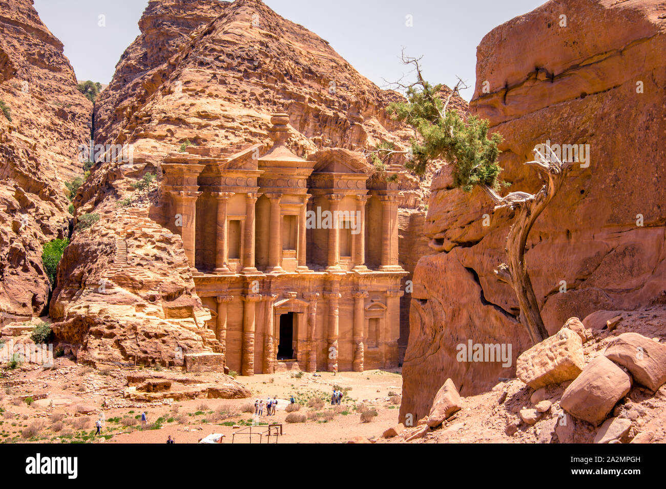 Giant temple of Monastery in sandstone at the ancient Bedouin city of Petra, Jordan Stock Photo