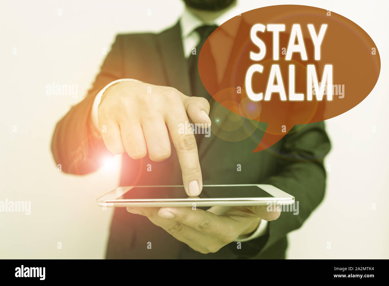 Word writing text Stay Calm. Business photo showcasing Maintain in a state of motion smoothly even under pressure Stock Photo