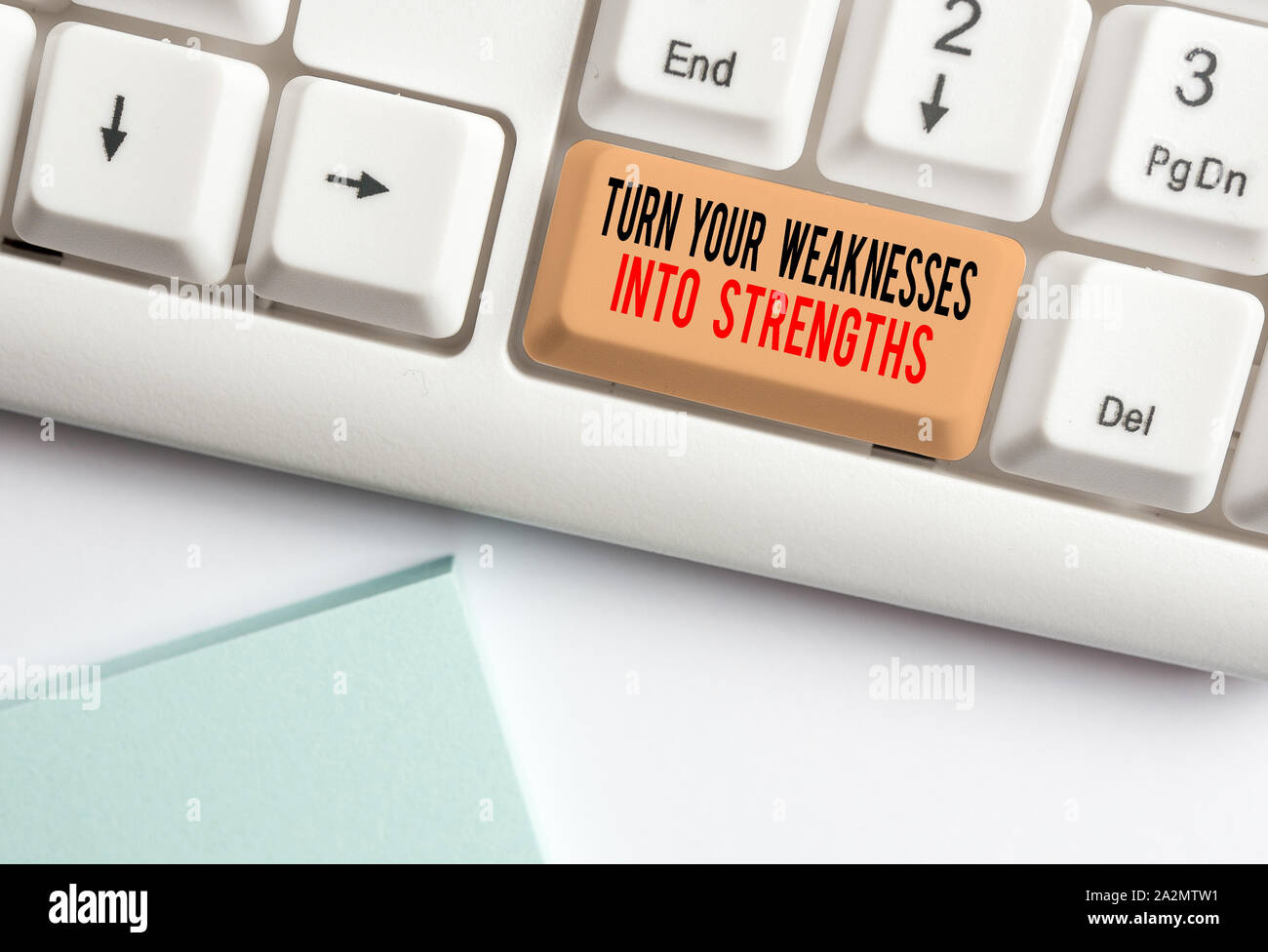 Writing note showing Turn Your Weaknesses Into Strengths. Business ...