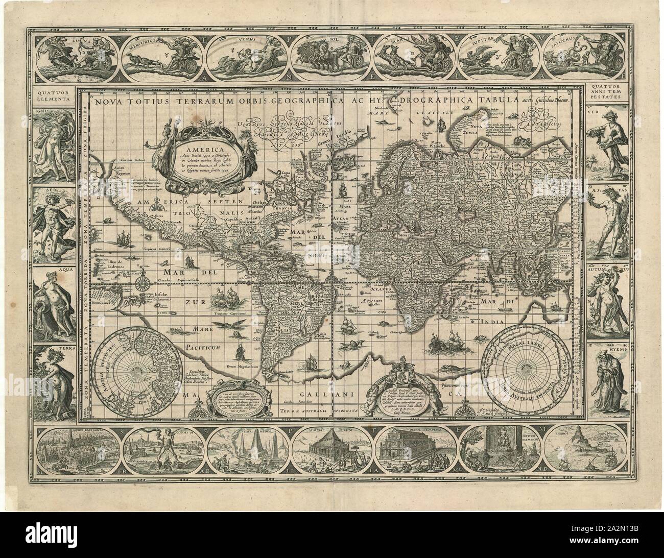 Map, Nova totius terrarum orbis geographica ac hydrographica tabula auct. Guiljelmo Blaeuw J.a vanden Ende sculpsit, Willem Jansz Blaeu (1571-1638), Josua van den Ende, Copperplate print Stock Photo