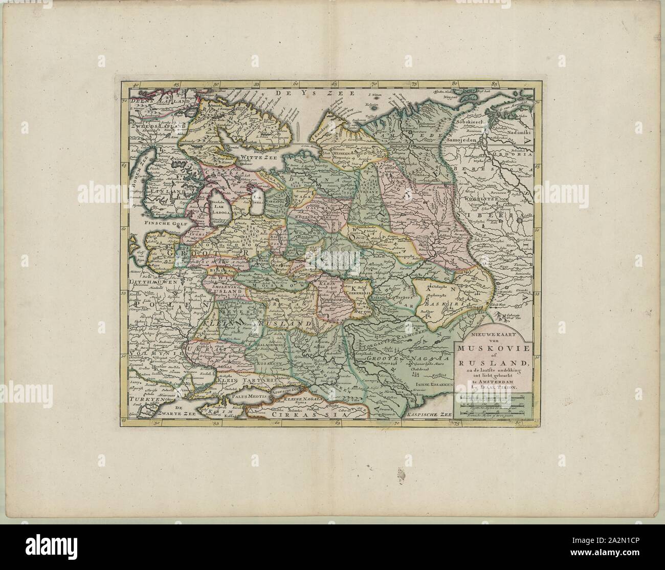 Map, Nieuwe kaart van Muskovie of Rusland na de laatste ondekking int licht gebracht J. Keijser fecit 1734, Jacob Keyser (1710-1745 fl.), Copperplate print Stock Photo