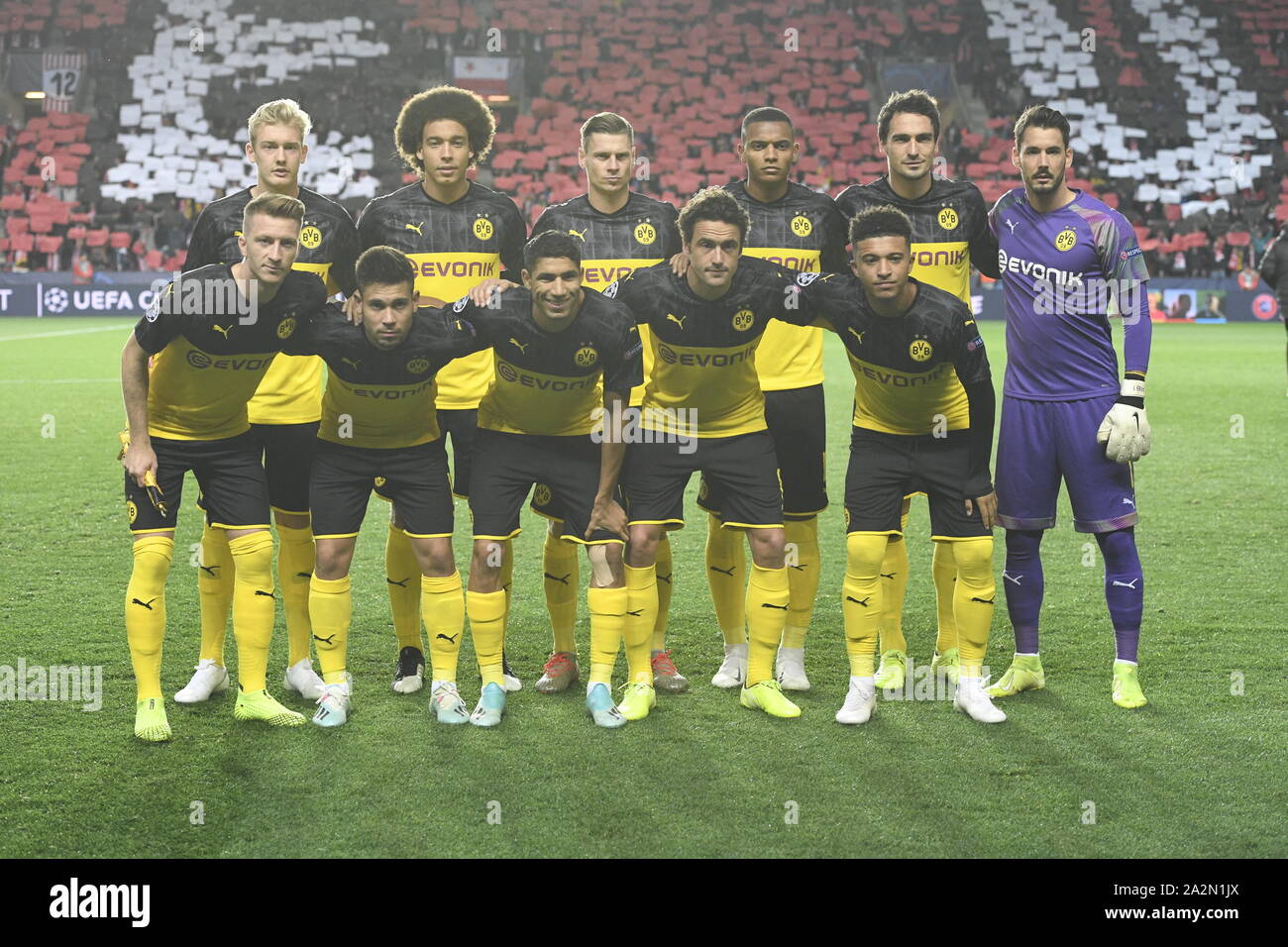 SK Slavia Prague team pose prior to the fourth round UEFA Europa League  match SK Slavia Praha vs Apoel Nikosie in Prague, Czech Republic, on  Wednesday, August 23, 2017. Upper row left