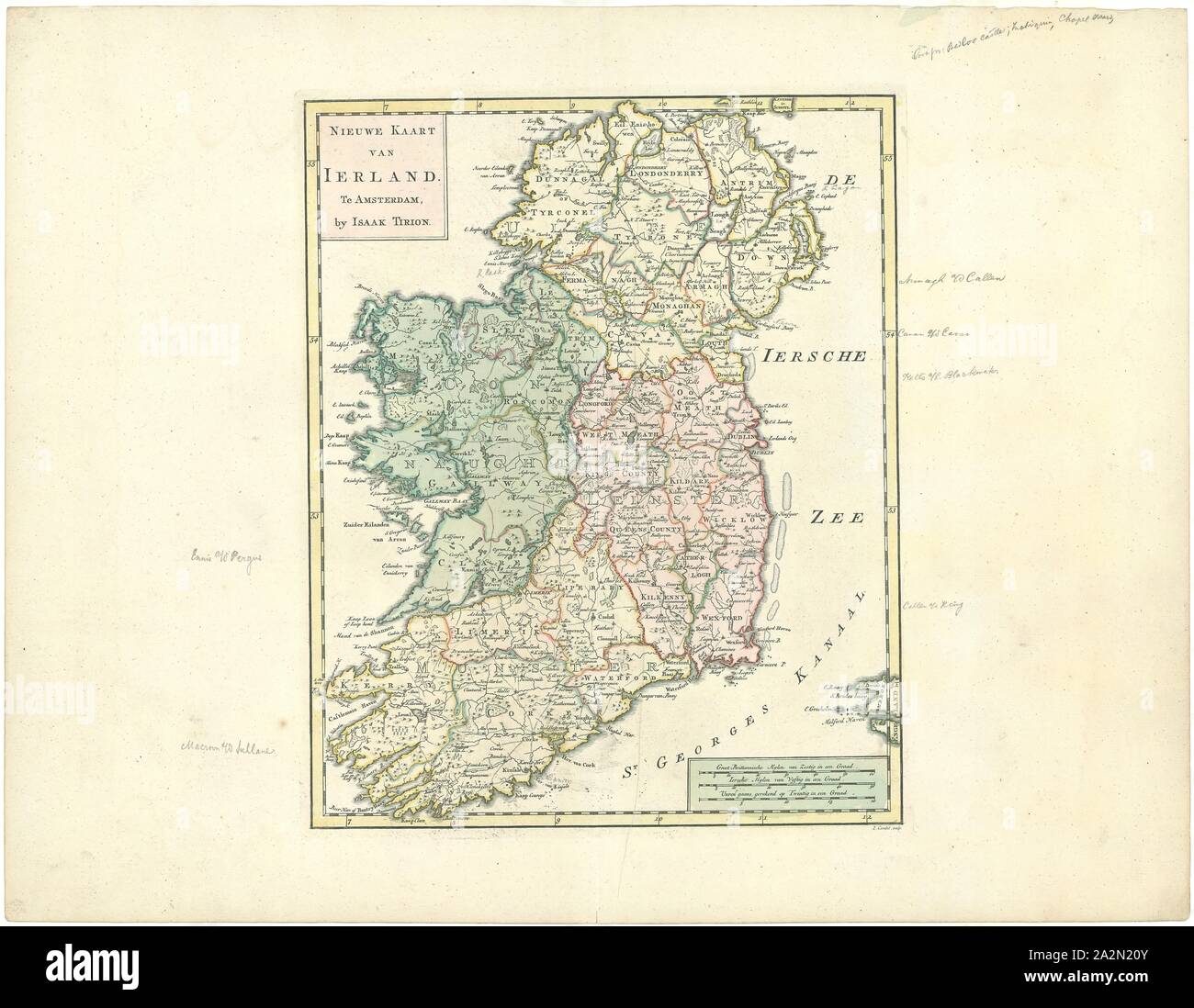 Map, Nieuwe kaart van Ierland, Johannes Condet (1711-1781), Copperplate print Stock Photo
