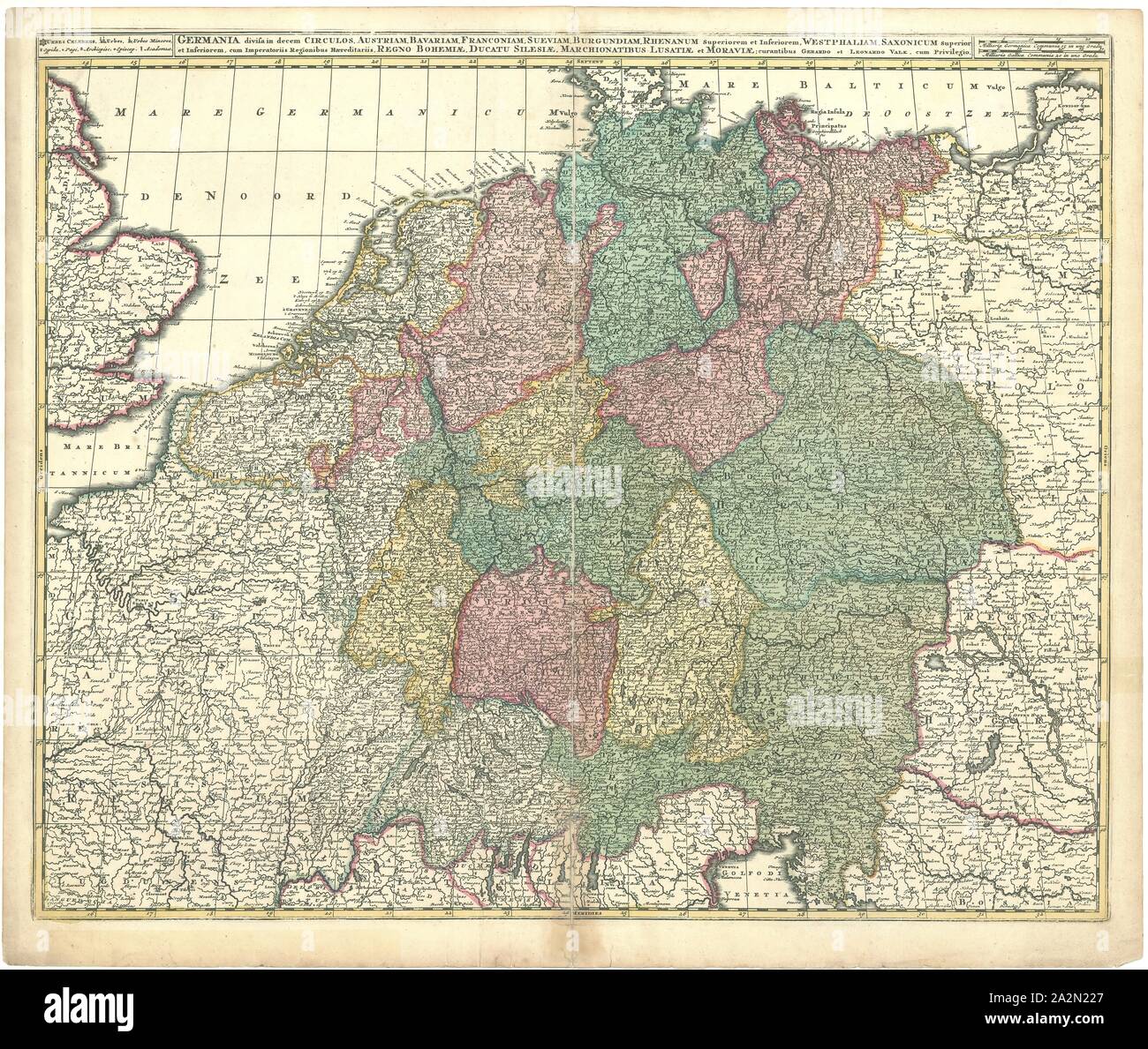 Map, Germania, Gerhard Valk (-1726), Copperplate print Stock Photo