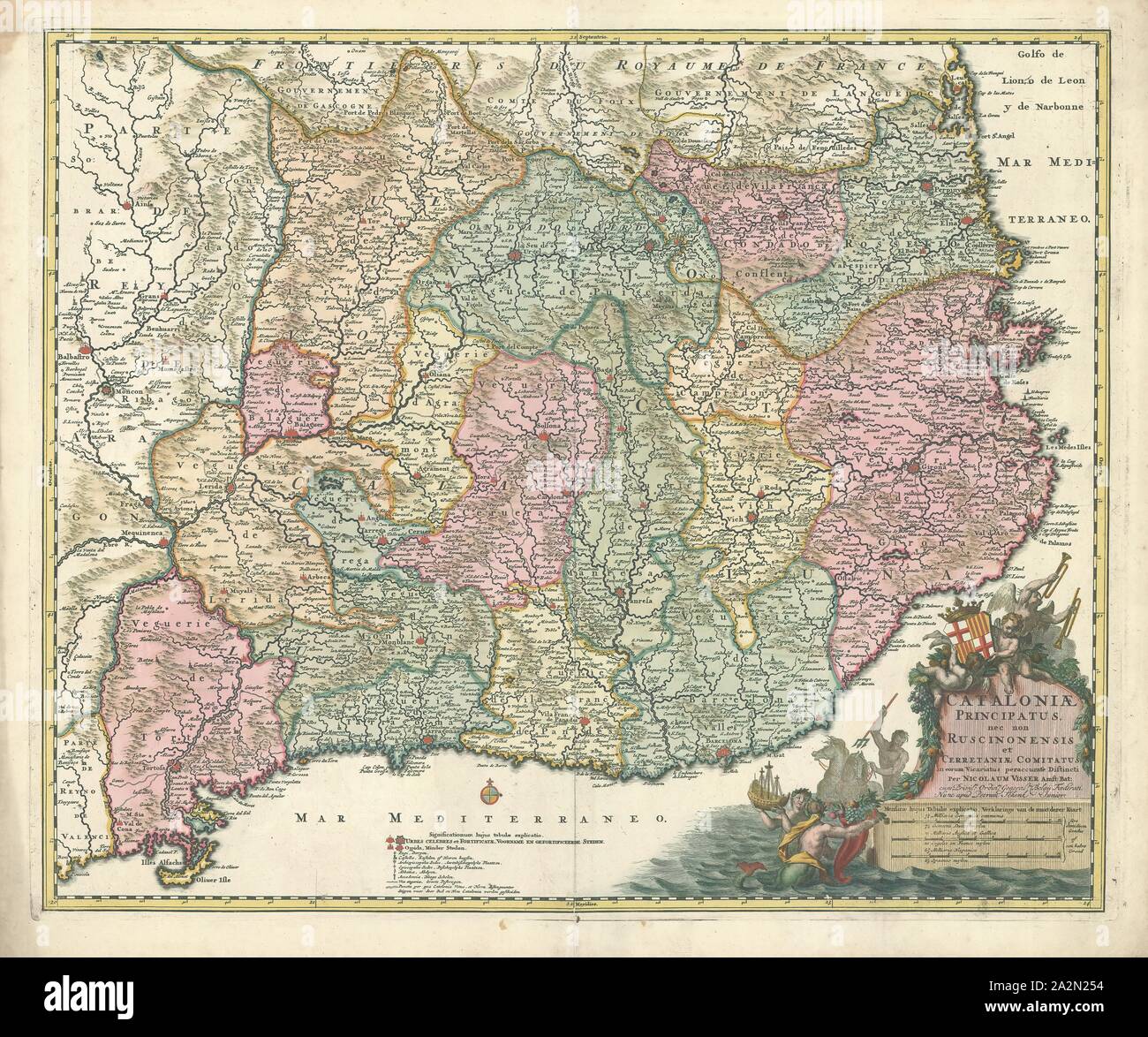 Map, Nieuwe kaart van 't Hertogdom Sileesien, met zyne onderhoorige vorstendommen en heerschappen, Copperplate print Stock Photo