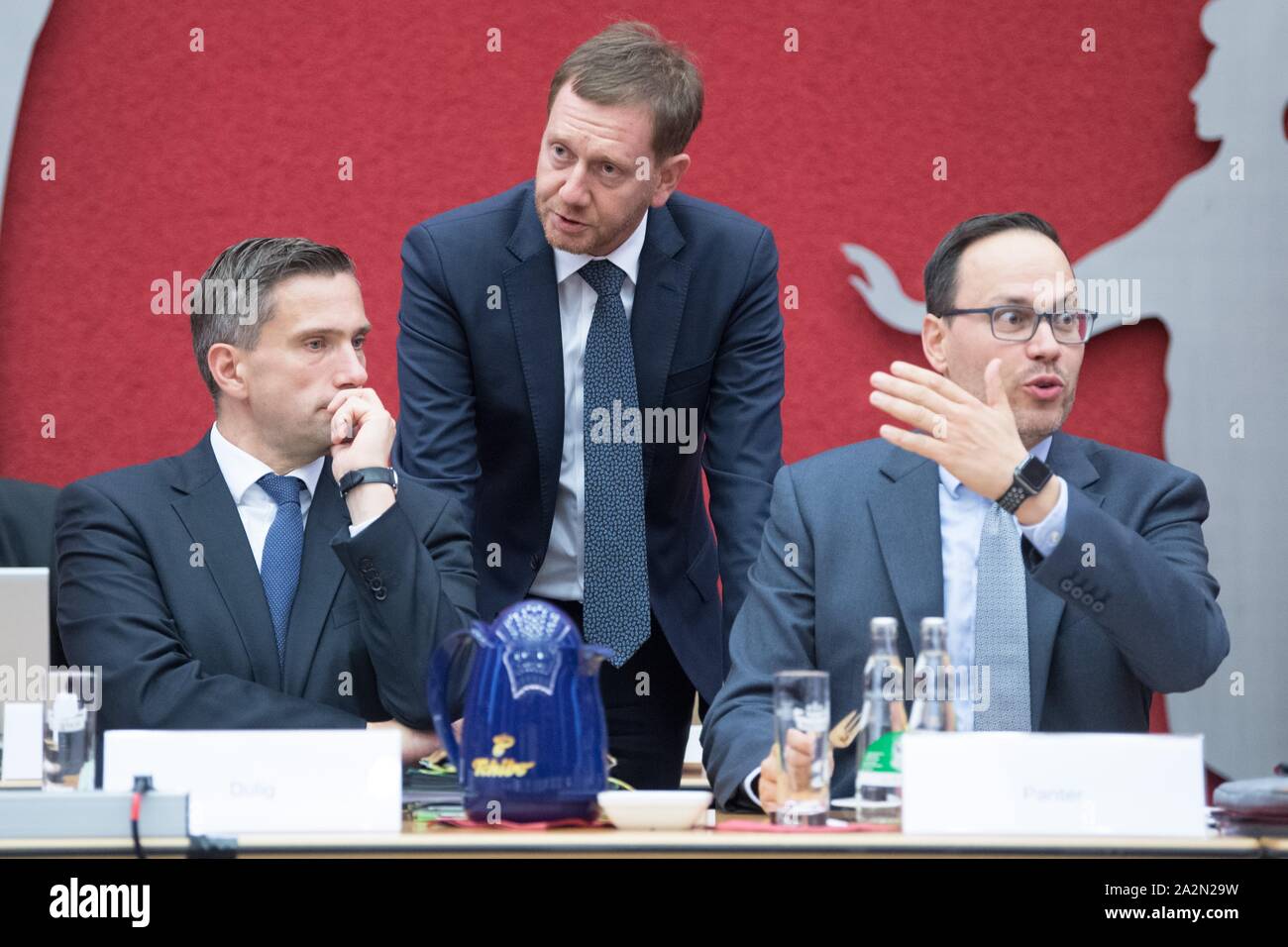 03 October 2019, Saxony, Dresden: Martin Dulig (SPD, l-r ...