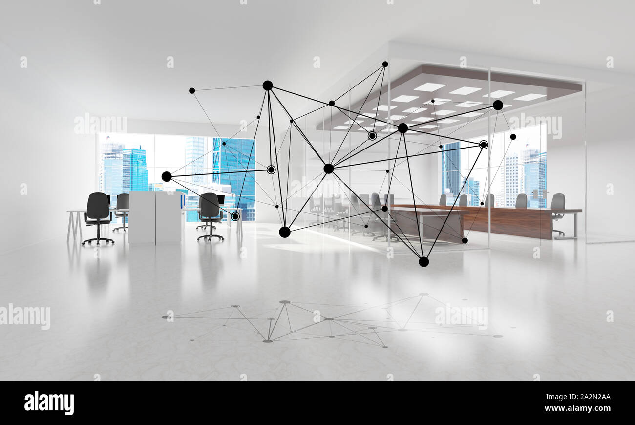 Lines connected with dots as social communication concept in office ...