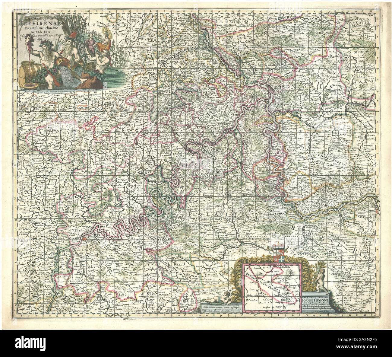 Map, Archiepiscopatus Trevirensis recentissima delineatio, Joannes de Ram (18 juni 1648-15 mei 1693), Copperplate print Stock Photo