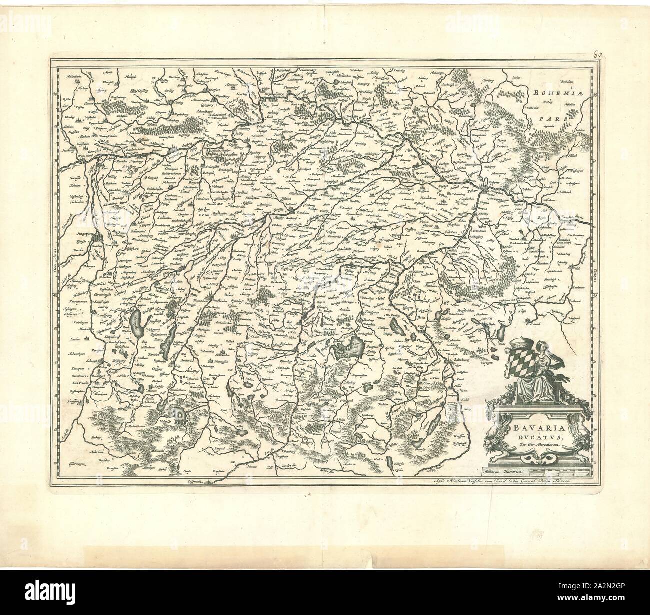 Map, Bavaria dvcatvs, Gerard Mercator (1512-1594), Copperplate print Stock Photo