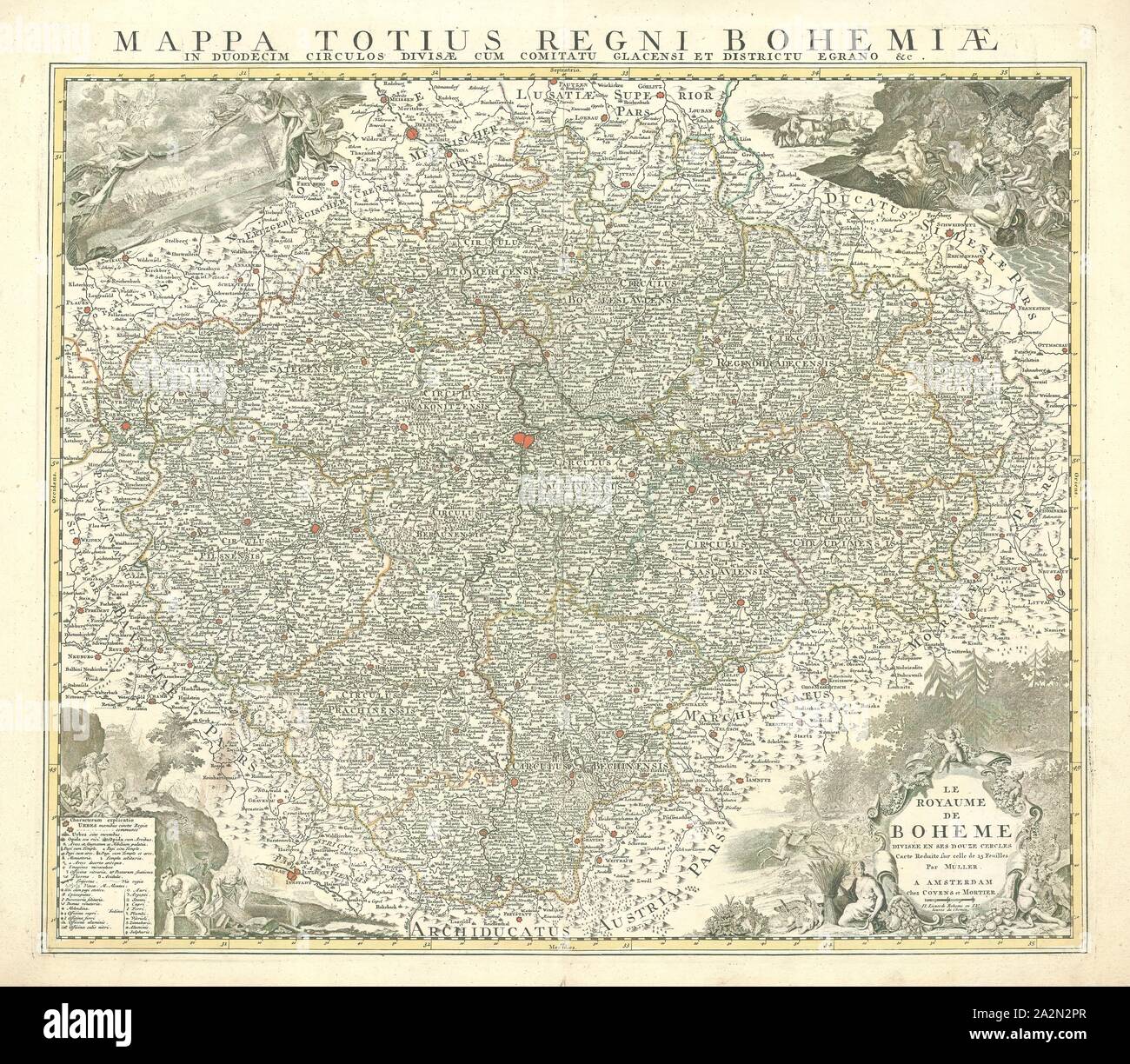 Map, Le Royaume de Boheme divisée en ses douze cercles, Johann Christoph Müller (1673-1721), Copperplate print Stock Photo