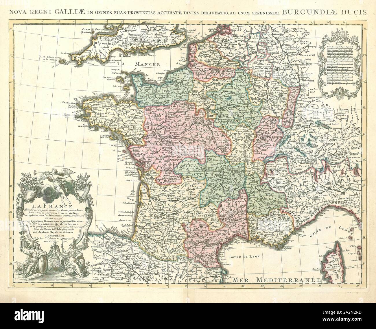 Map, La France, Guillaume Delisle (16751726), Copperplate print Stock