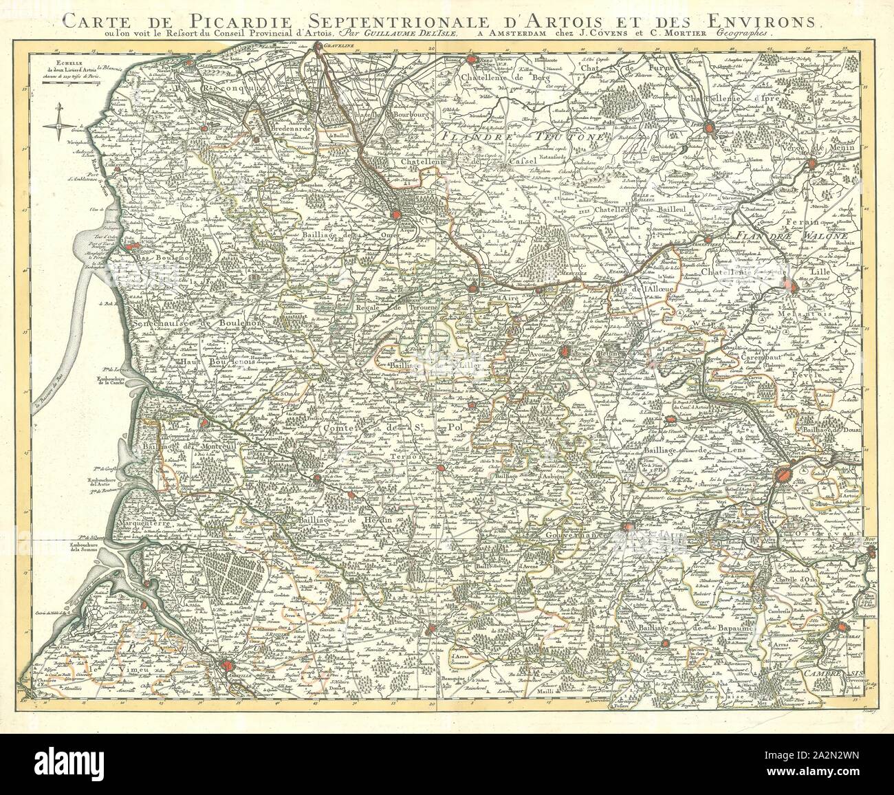 Map, Partie meridionale de Picardie, Guillaume Delisle (1675-1726), Copperplate print Stock Photo