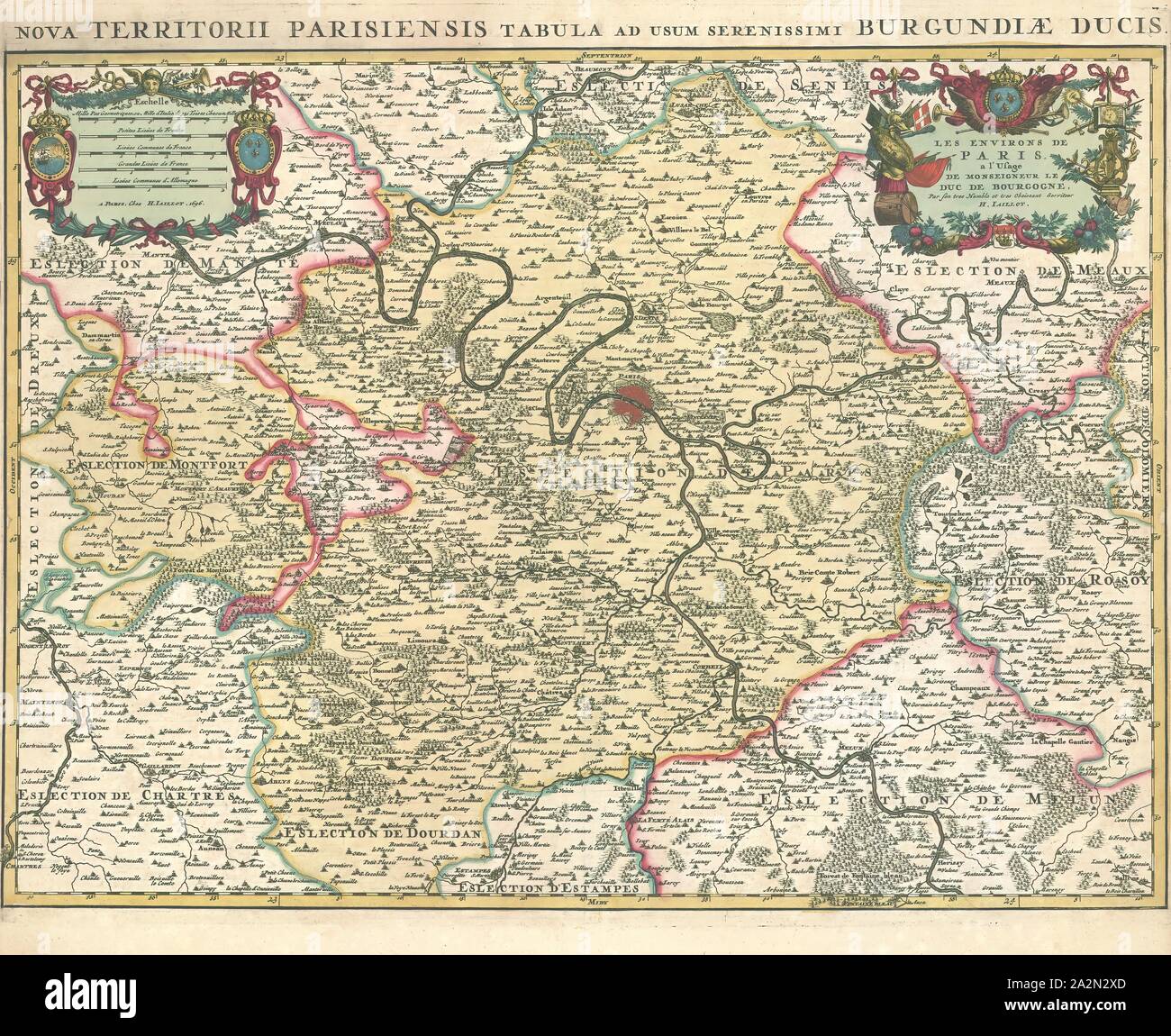 Map, Les environs de Paris, Guillaume Delisle (1675-1726), Copperplate print Stock Photo