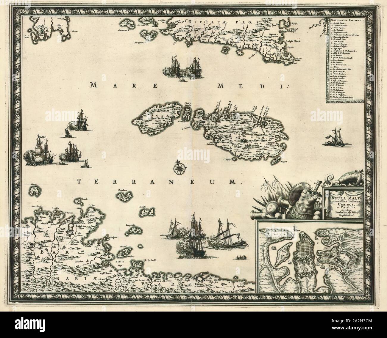 Map, Insula Malta, Frederick de Wit (1610-1698), Copperplate print Stock Photo