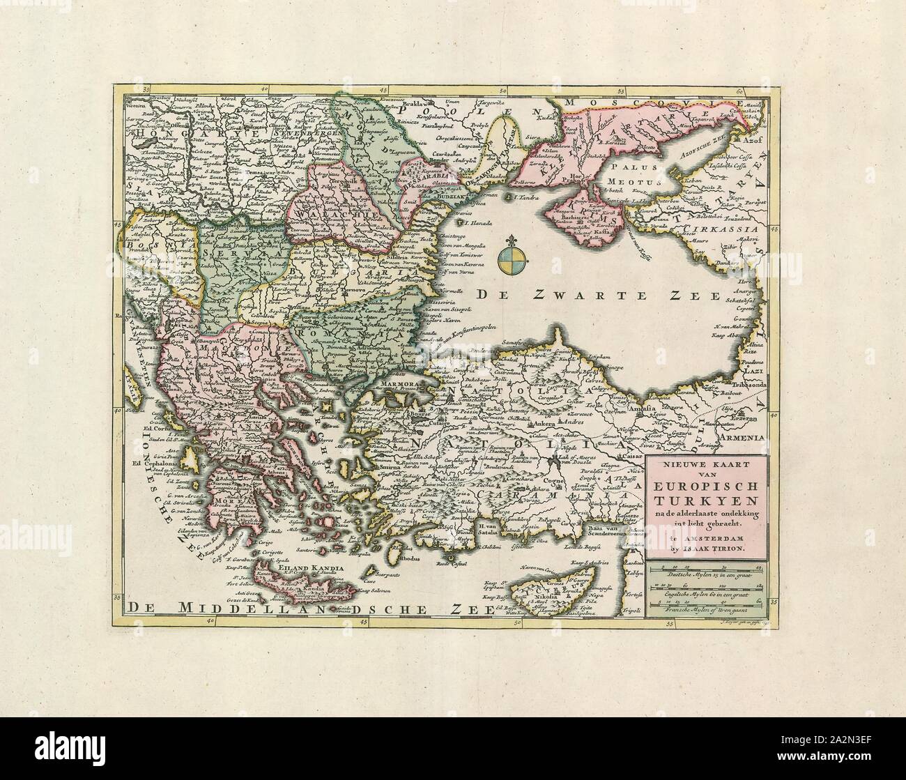Map, Nieuwe kaart van Europisch Turkyen na de alderlaaste ondekking int licht gebracht, Jacob Keyser (1710-1745 fl.), Copperplate print Stock Photo