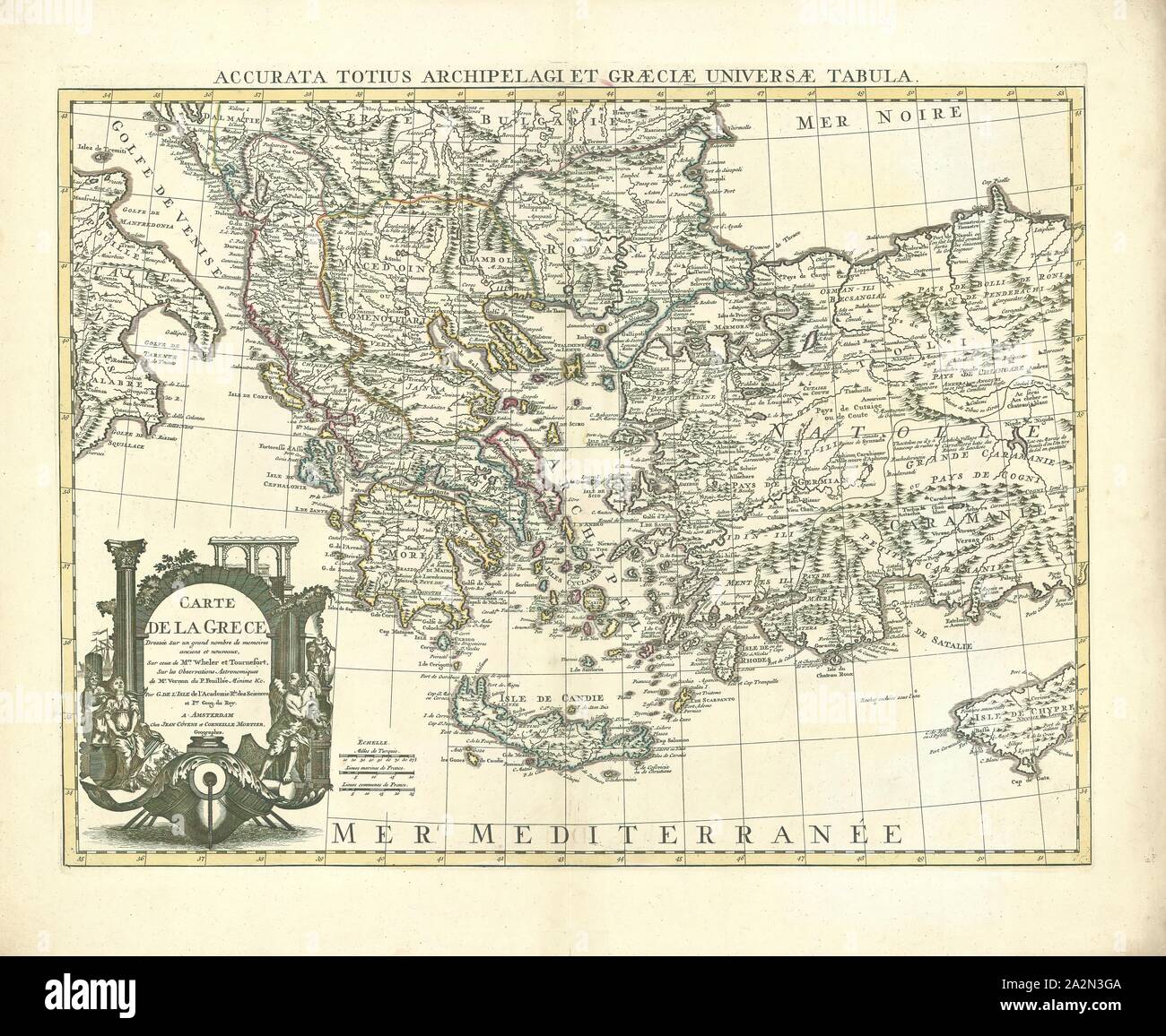 Map, Carte de la Grece, Guillaume Delisle (1675-1726), Copperplate print Stock Photo