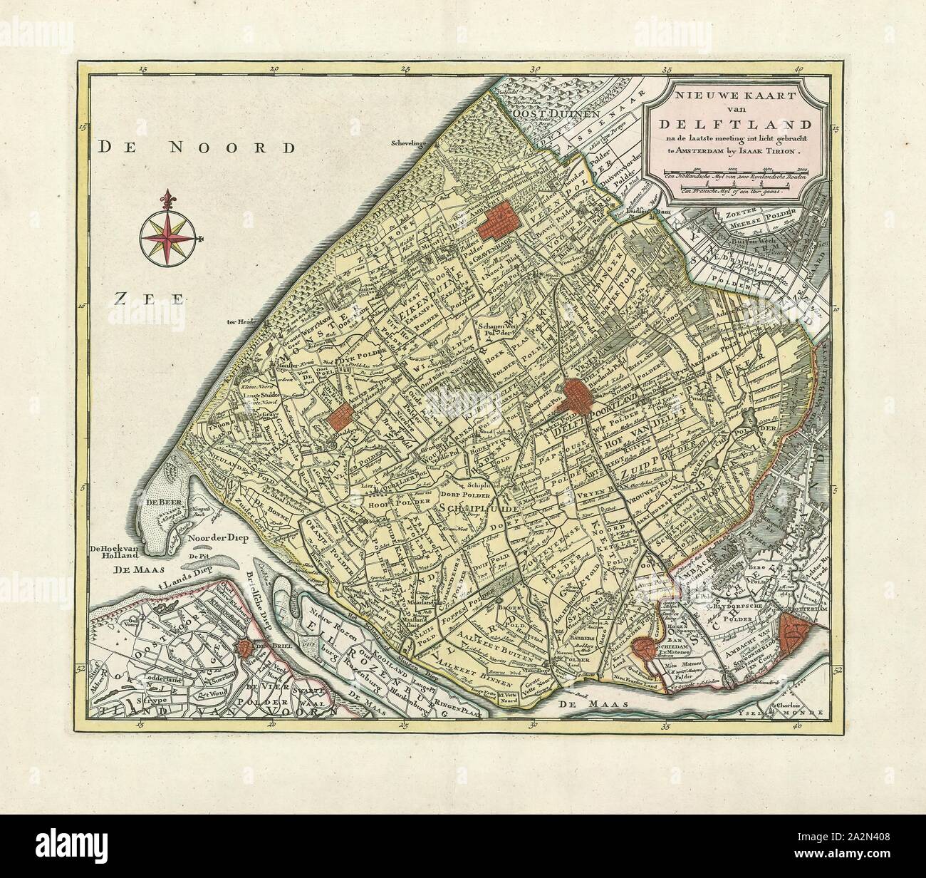 Map, Nieuwe kaart van Delftland, Copperplate print Stock Photo