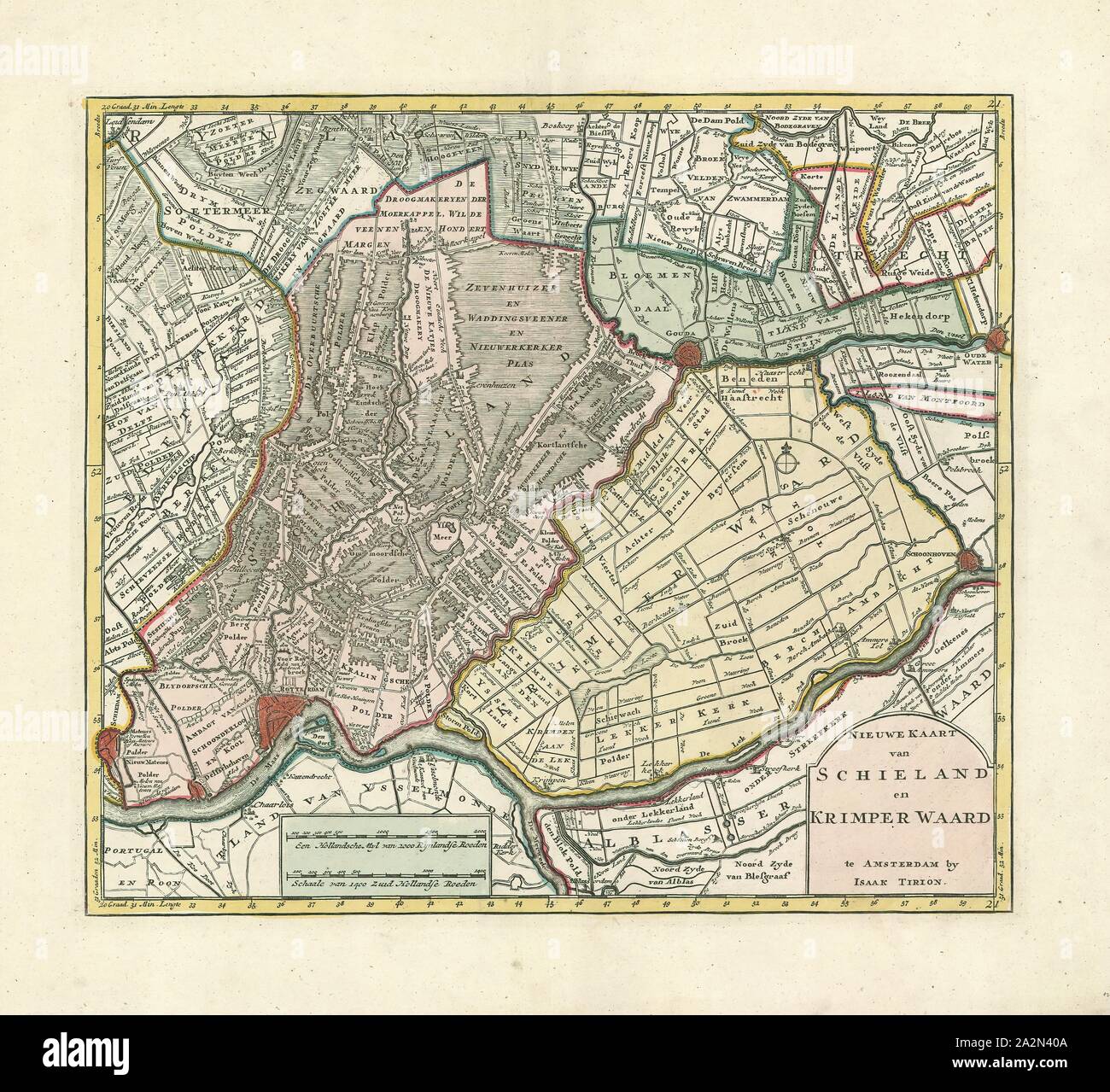 Map, Nieuwe kaart van Schieland en Krimper Waard, Copperplate print Stock Photo