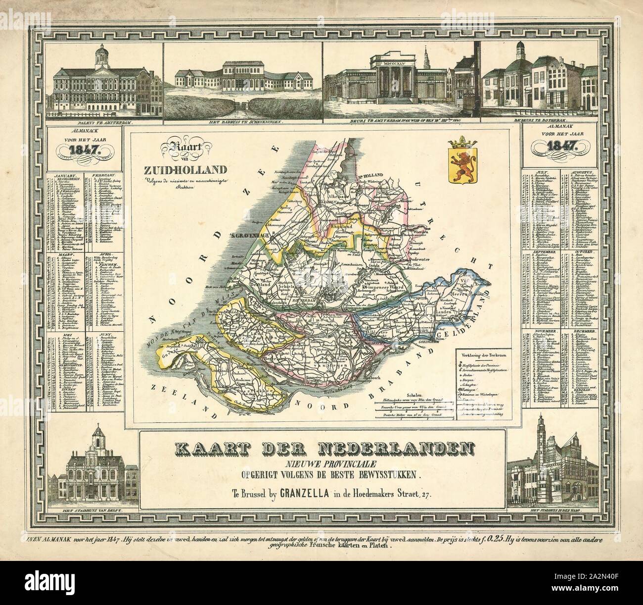 Map, Kaart van Zuid-Holland, Copperplate print Stock Photo