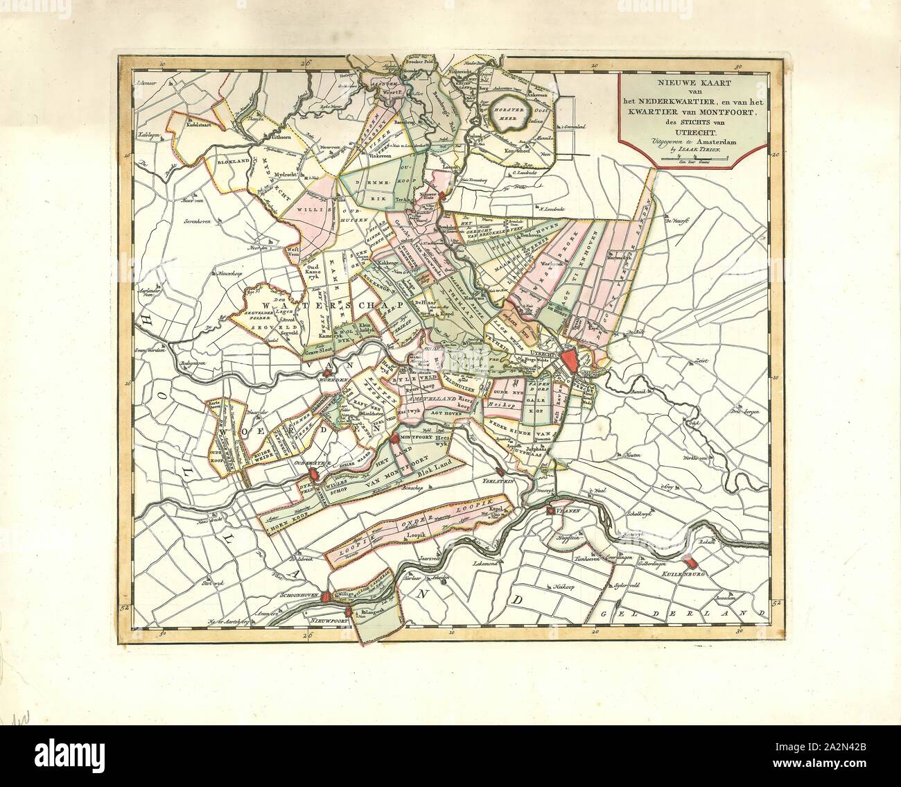 Map, Nieuwe kaart van het Nederkwartier, en van het kwartier van Montfoort, des Stichts van Utrecht, Copperplate print Stock Photo