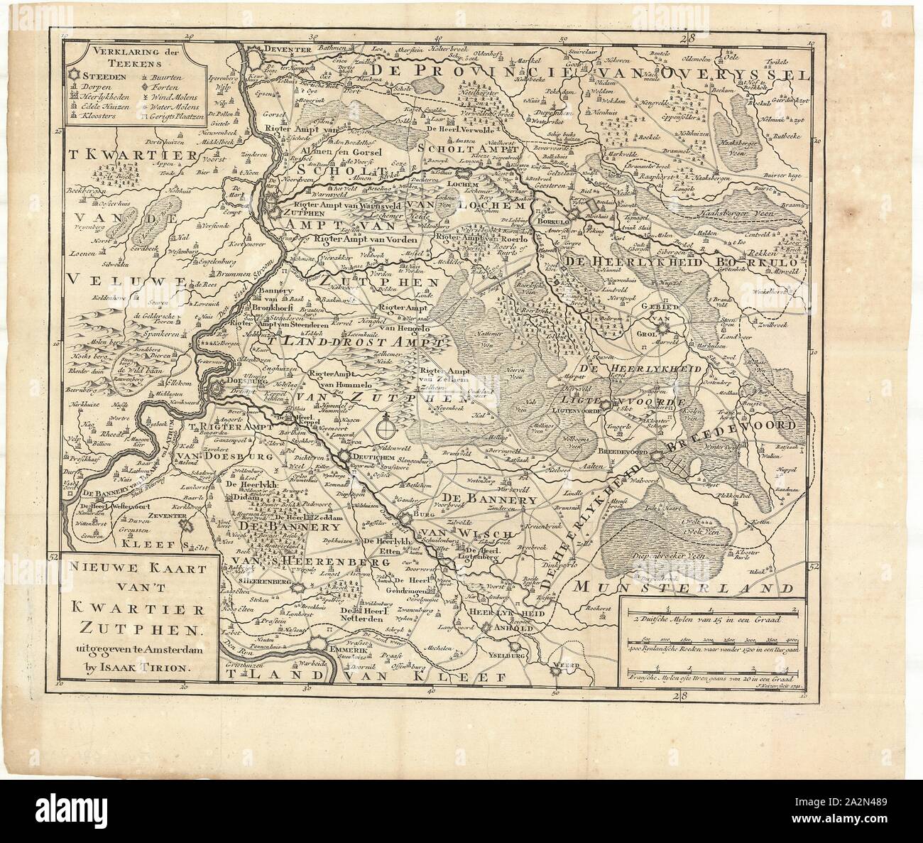 Map, Nieuwe kaart van 't kwartier Zutphen, Jacob Keyser (1710-1745 fl.), Copperplate print Stock Photo
