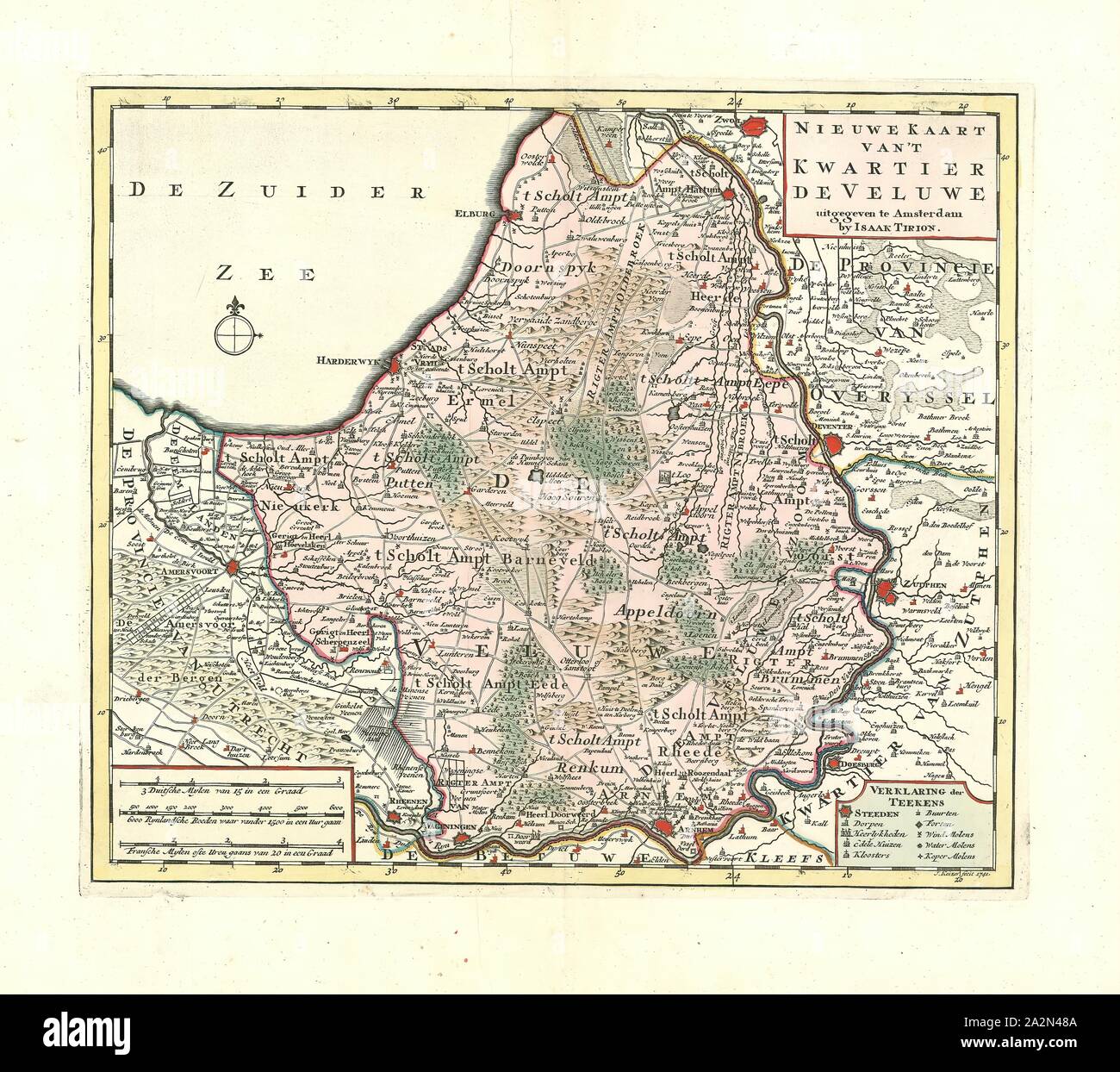 Map, Nieuwe kaart van 't Kwartier De Veluwe, Jacob Keyser (1710-1745 fl.), Copperplate print Stock Photo