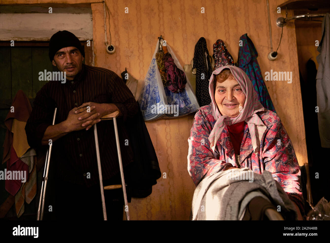 Georgia Gori Poor people, old mother and handicaped  son 18-01-2015 photo: Jaco Klamer Stock Photo