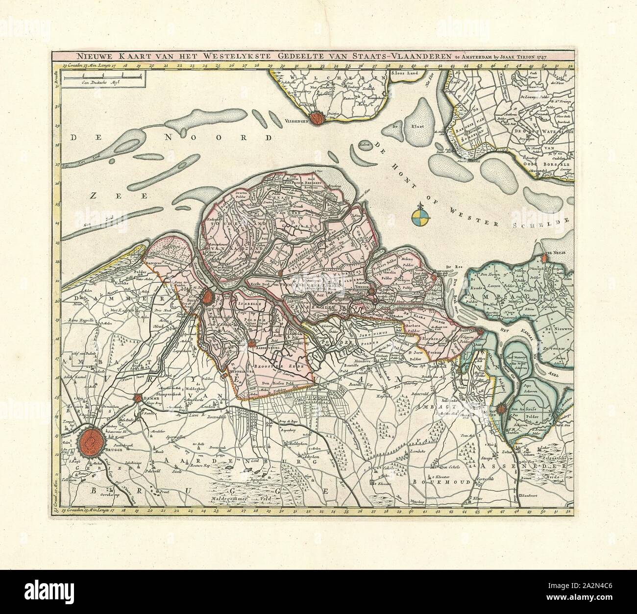 Map, Nieuwe kaart van het westelykste gedeelte van Staats-Vlaanderen, Copperplate print Stock Photo