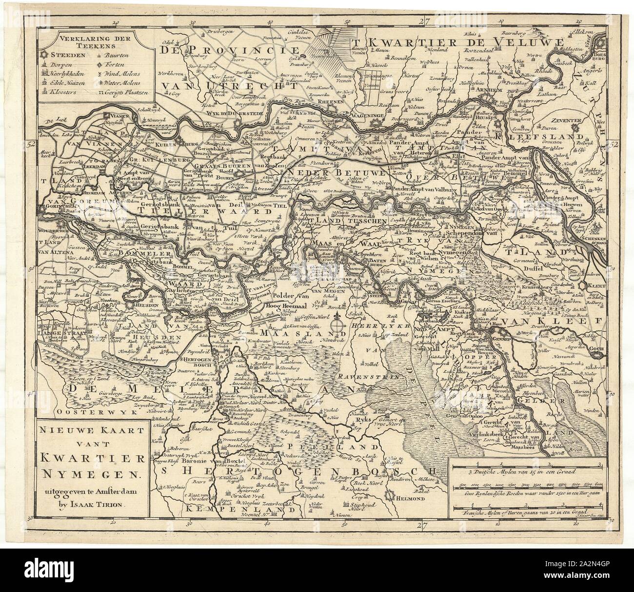 Map, Nieuwe kaart van 't Kwartier Nymegen, Jacob Keyser (1710-1745 fl.), Copperplate print Stock Photo