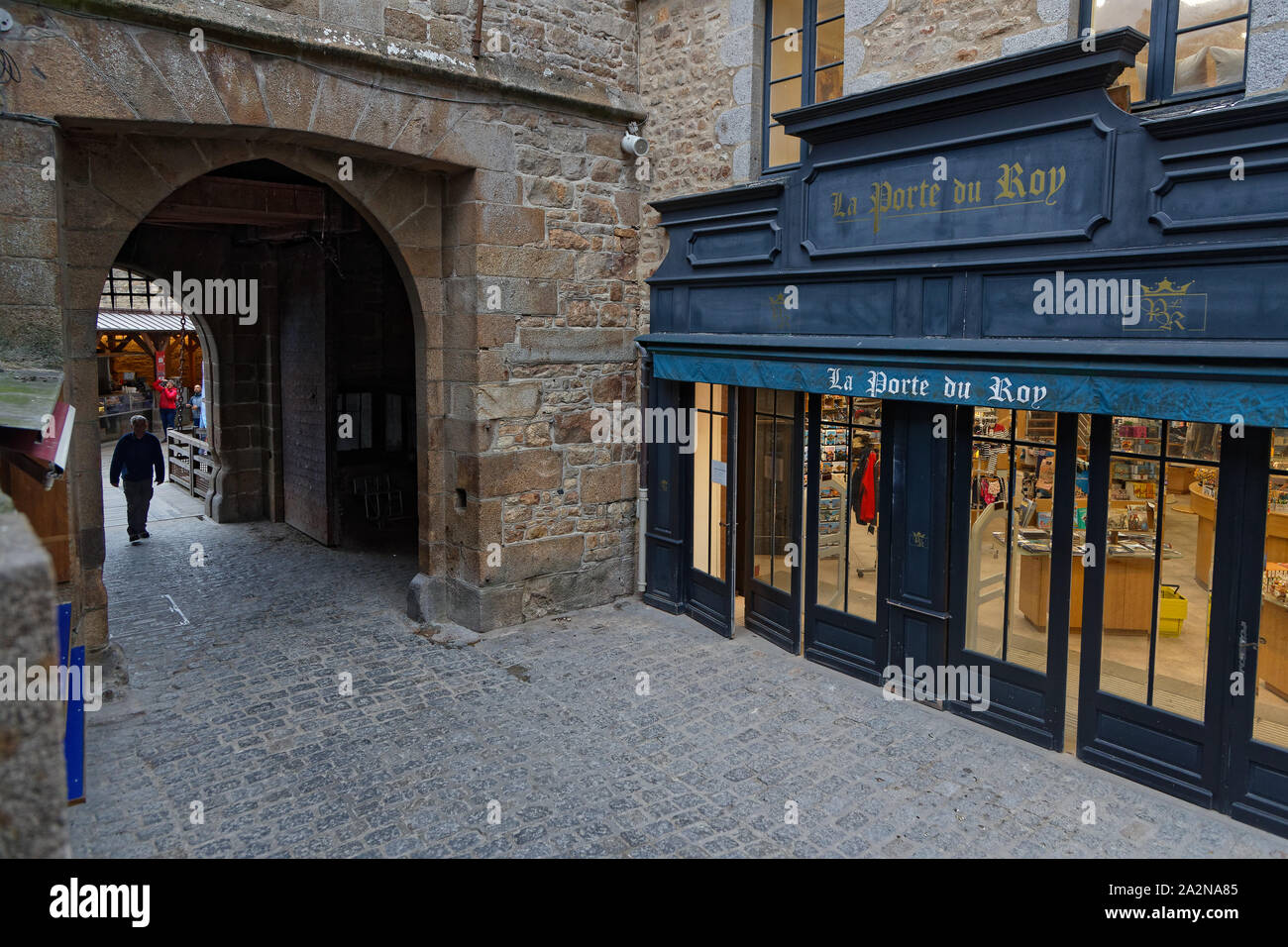 MONT ST-MICHEL, FRANCE, September 28, 2019 : In the small streets of the Mount. Mont Saint-Michel and its bay are on the list of World Heritage Sites. Stock Photo