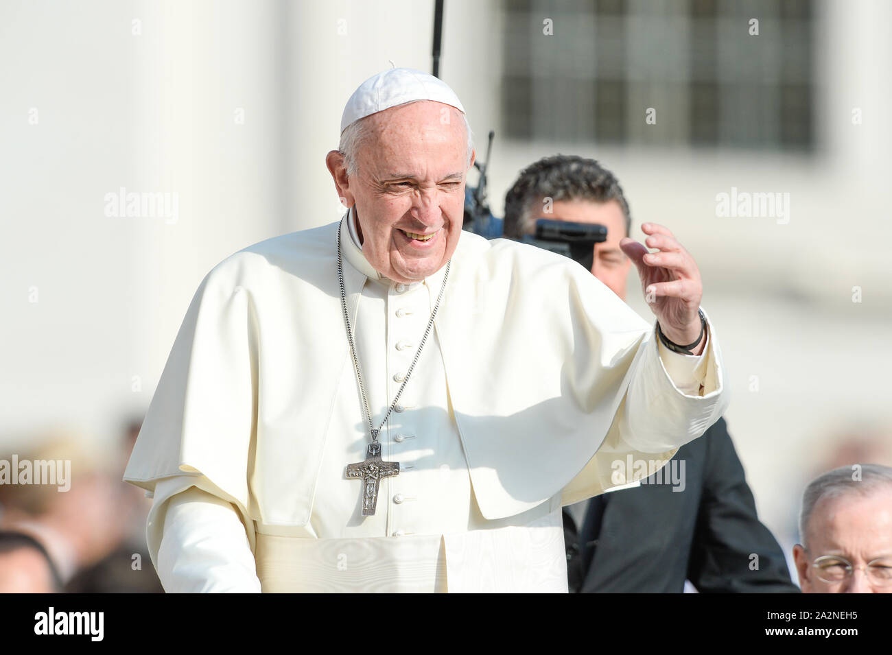 Pope Francis during his weekly general audience Wednesday in St. Peter's Square, at the Vatican on october 02, 2019 Stock Photo
