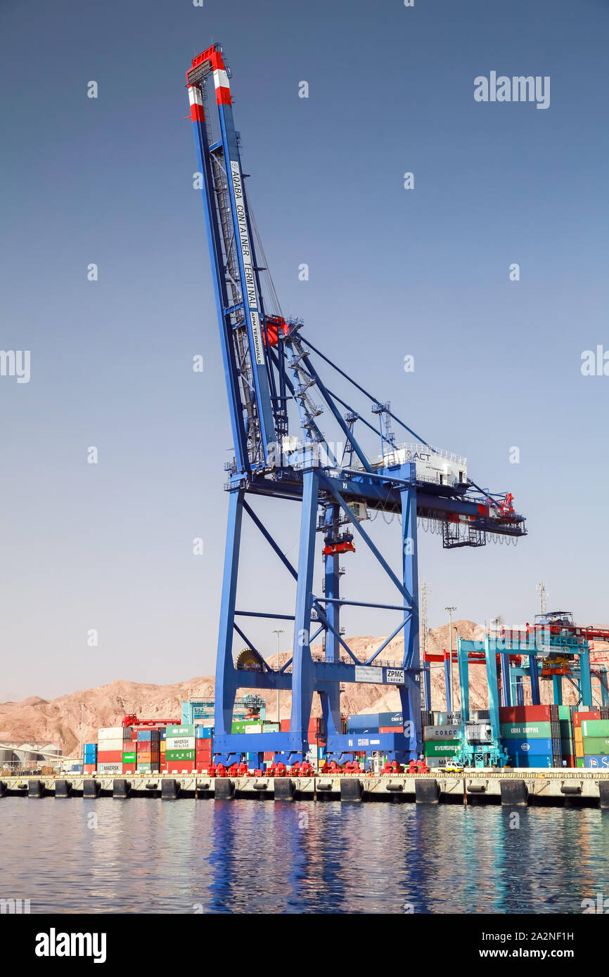 Aqaba, Jordan - May 17, 2018: Gantry crane at Container terminal in Port of Aqaba at sunny day Stock Photo