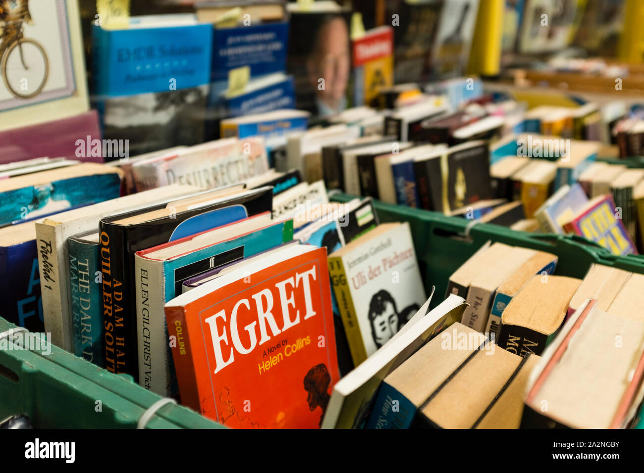 Crateful of second hand books, St Nicholas Market, Bristol, UK Stock Photo Alamy