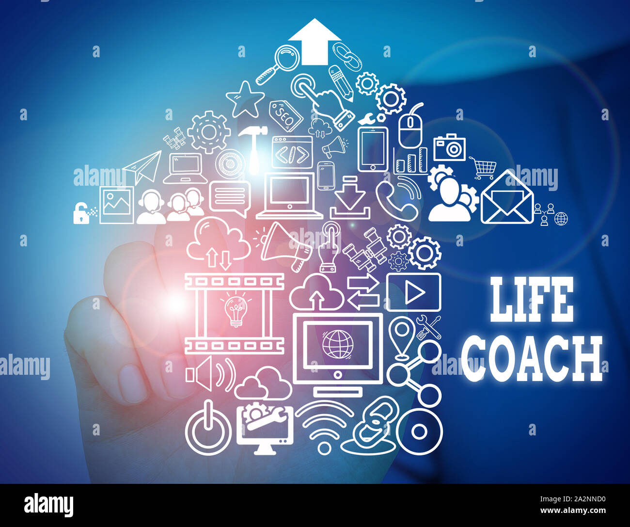 Conceptual hand writing showing Life Coach. Concept meaning A demonstrating  who advices clients how to solve their problems or goals Male wear formal  Stock Photo - Alamy