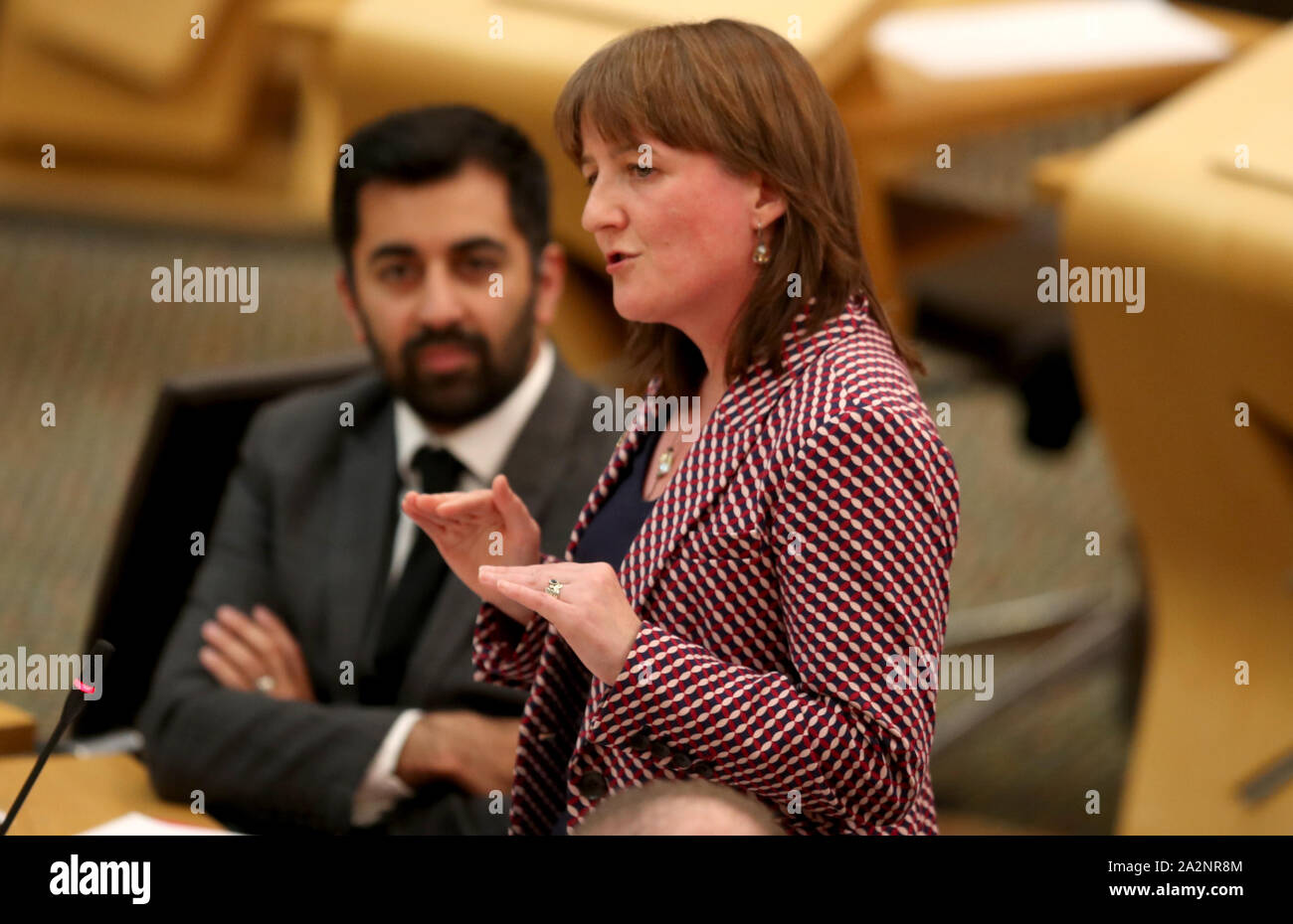 Minister for Children and Young People Maree Todd in the main chamber of the Scottish Parliament, Edinburgh, during the parliamentary debate on the Children (Equal Protection from Assault) (Scotland) Bill. If passed the legislation means a ban on smacking of children. Stock Photo