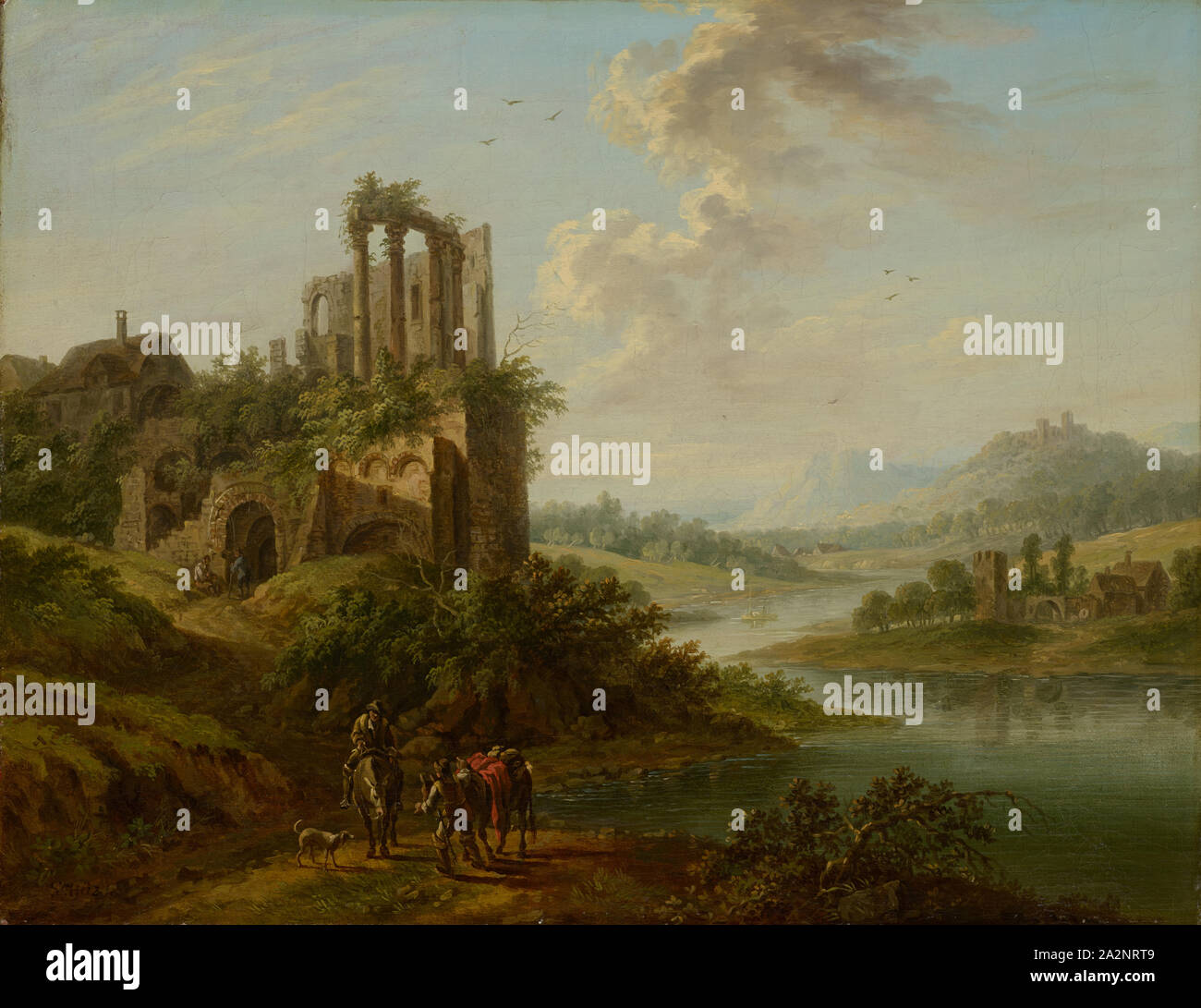 Landscape with Temple Ruins, oil on canvas, 30.5 x 40 cm, unsigned,  Christian Georg Schütz d. Ä., (?), Flörsheim a. M. 1718–1791 Frankfurt a. M  Stock Photo - Alamy