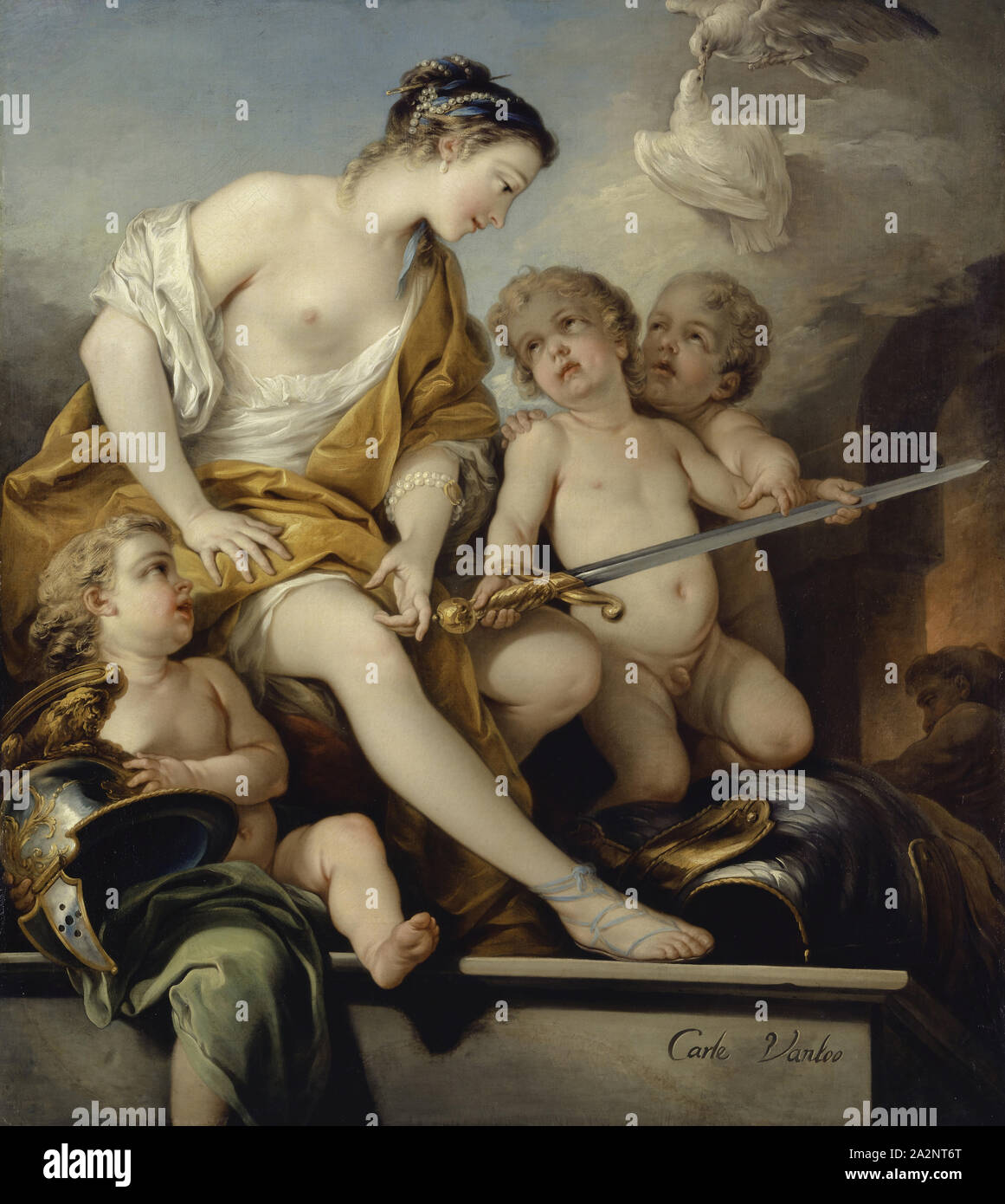 Venus and Cupids with the Arms of Mars, c. 1743, oil on canvas, 126 x 103 cm, signed lower right: Carle Vanloo, Carle (Charles André) van Loo, Nizza 1705–1765 Paris Stock Photo
