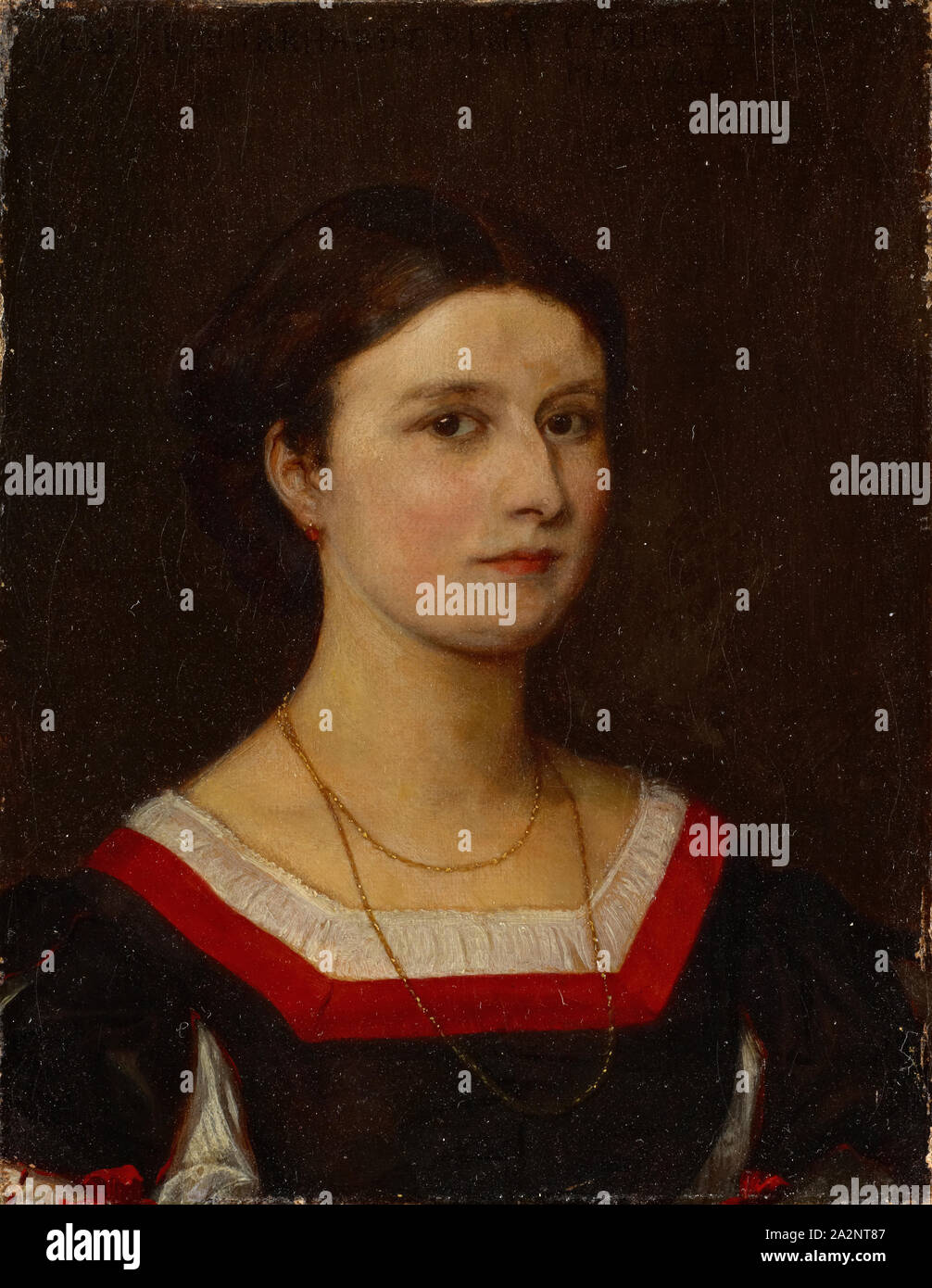 Portrait of Louise Elisabeth Burckhardt (bach stove), 1865, oil on canvas, 22.5 x 17.5 cm, Inscribed, signed and dated above: LUISE BURKHARDT PINX., E.STÜCKELBERG, ., MDCCCLXV, Ernst Stückelberg, Basel 1831–1903 Basel Stock Photo