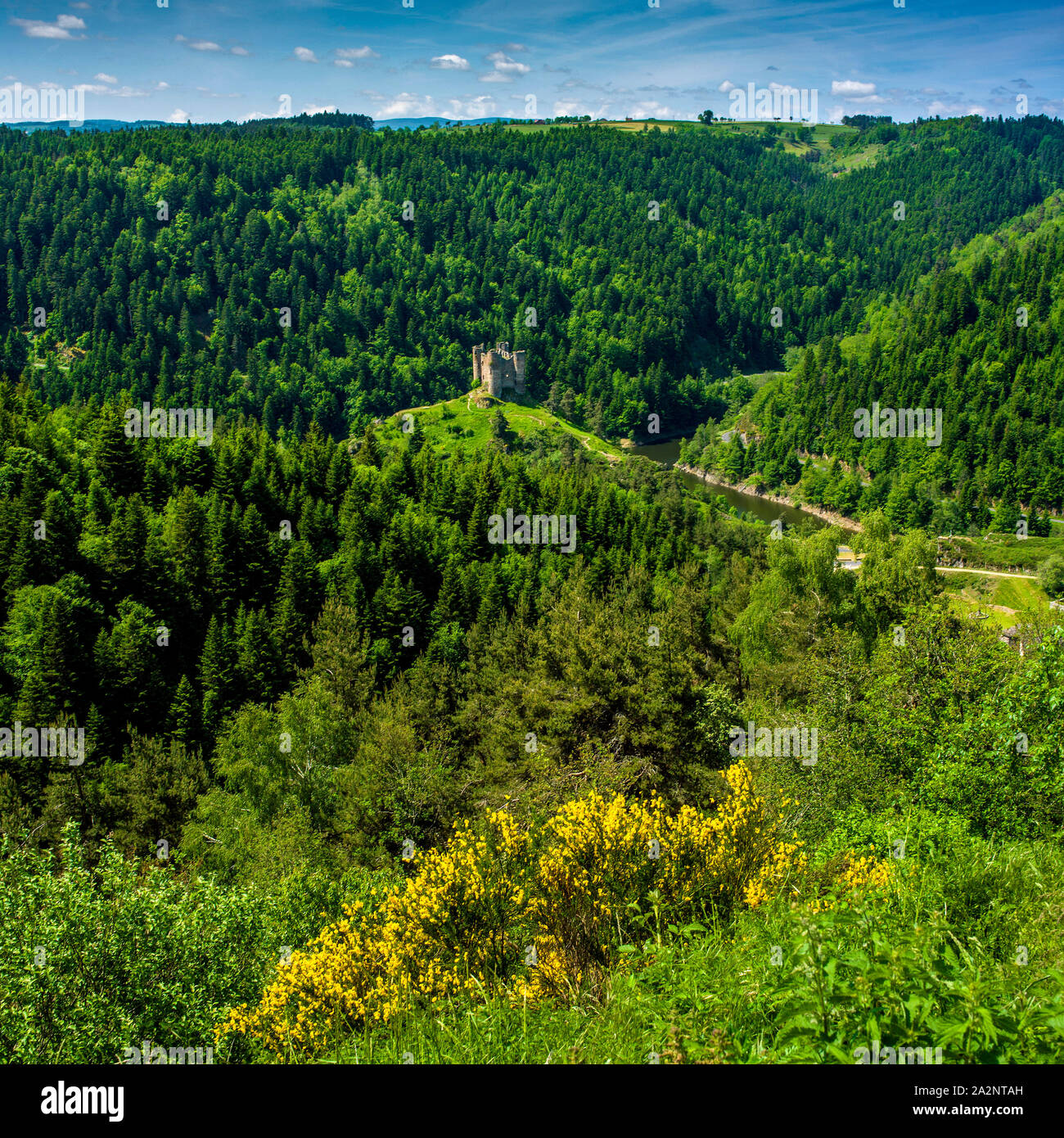 Castle of Alleuze, Château d'Alleuze, in Cantal, Auvergne, France Stock