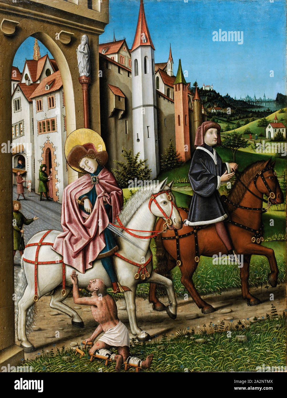 The mantle donation of the hl., Martin (inside), Remains of a Passion Scene (cross bearing?) (Outside), c. 1445-1450, mixed technique on fir wood, 144 x 111.5 cm, unmarked, Meister von Sierentz Stock Photo