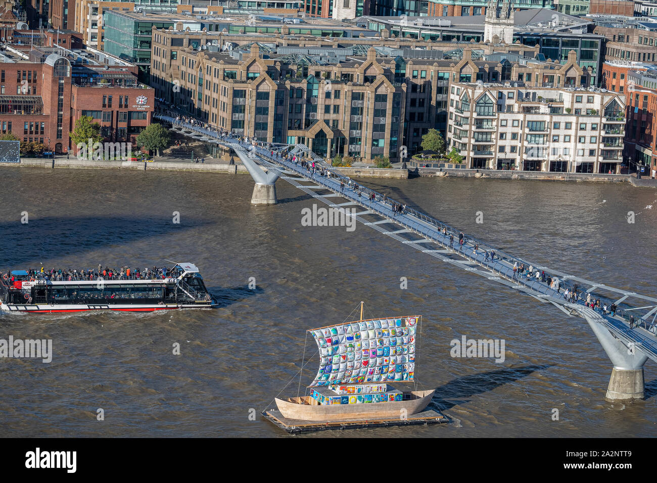 Ship of Tolerance on the River Thames in front of St Paul's Cathedral outside the Tate Modern museum in London Stock Photo