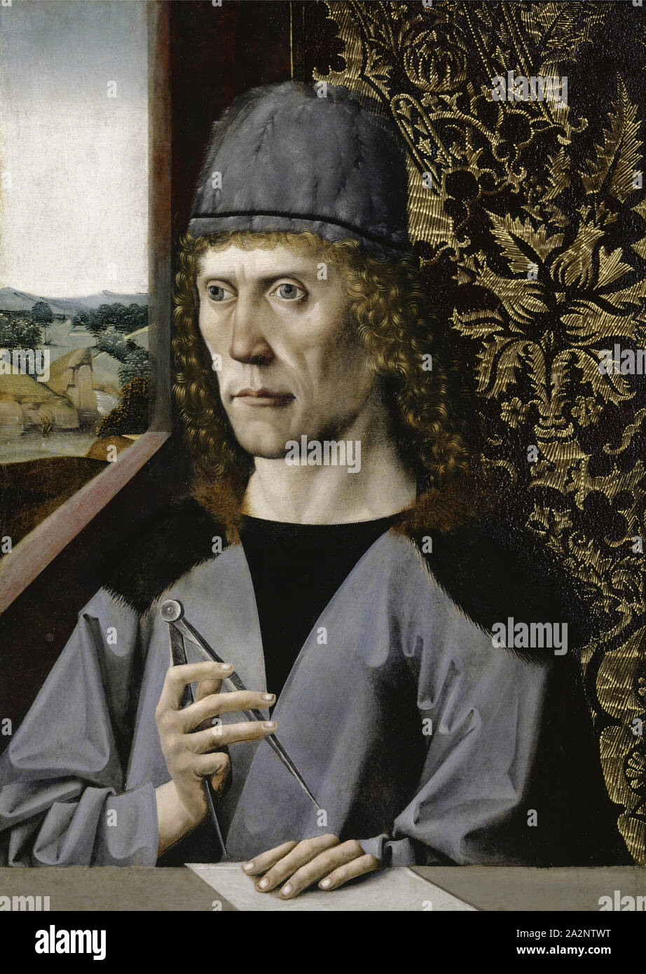 Portrait of an architect, c. 1480, mixed technique on basswood, 42.9-43.2 x 30.5-30.8 cm, unmarked, Bayerischer Meister, 15. Jh Stock Photo