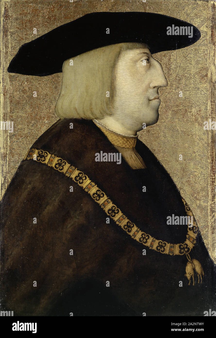 Portrait of Emperor Maximilian I, oil on linden wood, 46 x 32 cm, not marked, Meister von Messkirch, (Umkreis (?) / circle (?)), tätig um 1530–1543 in Messkirch Stock Photo