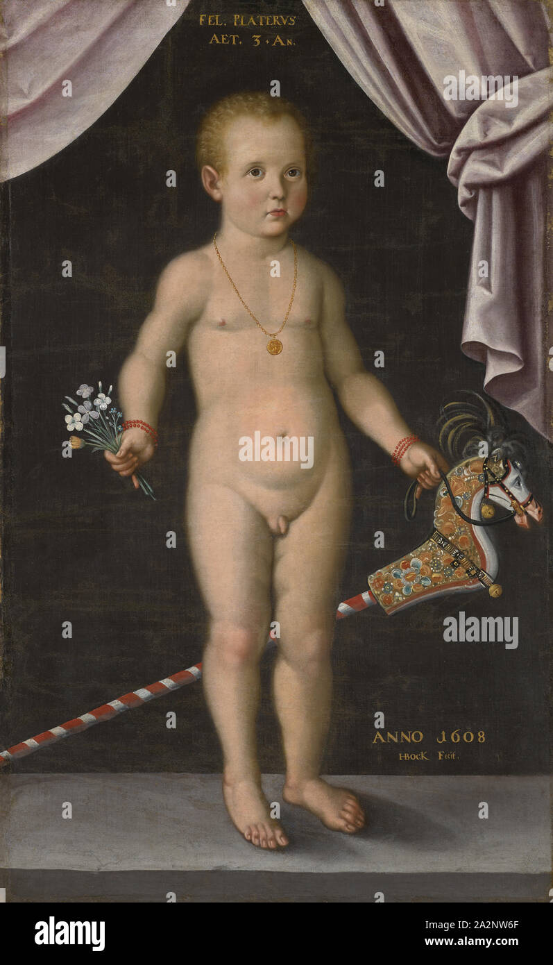 Portrait of the three-year-old Felix Platter II., 1608, oil on canvas, 108.5 x 67 cm, inscribed above middle: FEL., PLATERVS, AET., 3, •, A, ., Dated and signed lower right: ANNO 1608, HBocK Fecit., Hans Bock d. Ä., Zabern/Elsass um 1550/52–1624 Basel Stock Photo
