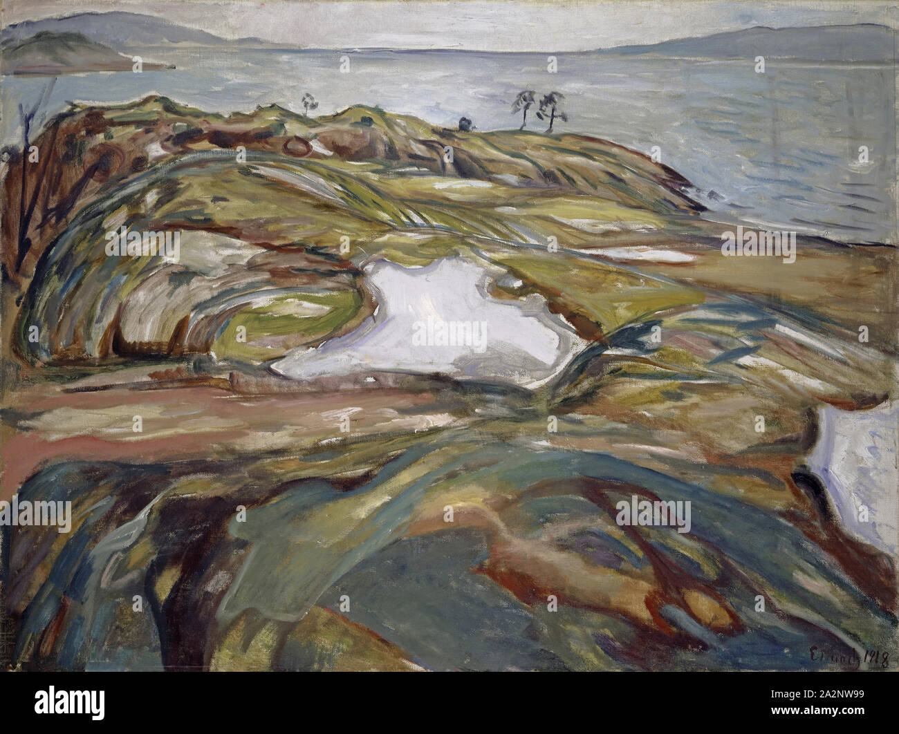 Coastal landscape, 1918, oil on canvas, 120.9 x 160 cm, signed and dated lower right: E Munch 1918, Edvard Munch, Løten b. Hamar/Hedmark 1863–1944 Oslo Stock Photo