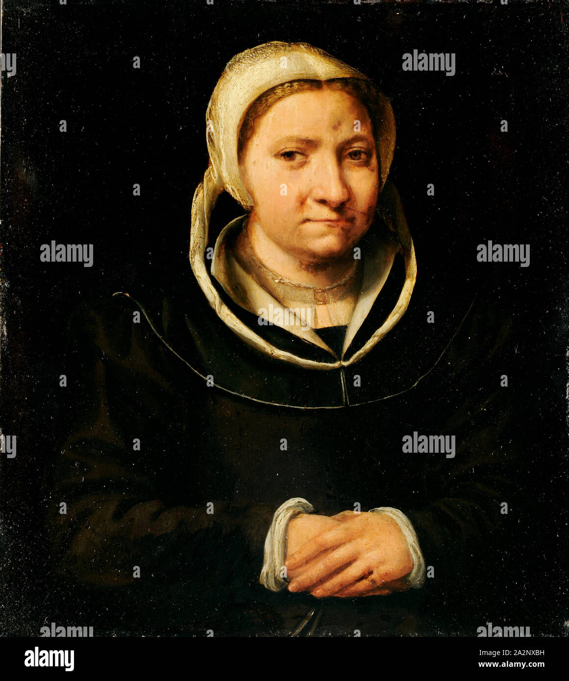 Portrait of a Woman, 2nd quarter of 16th c., Oil on panel, 19 x 16.5 cm, unsigned, Niederländischer Meister, 16. Jh Stock Photo