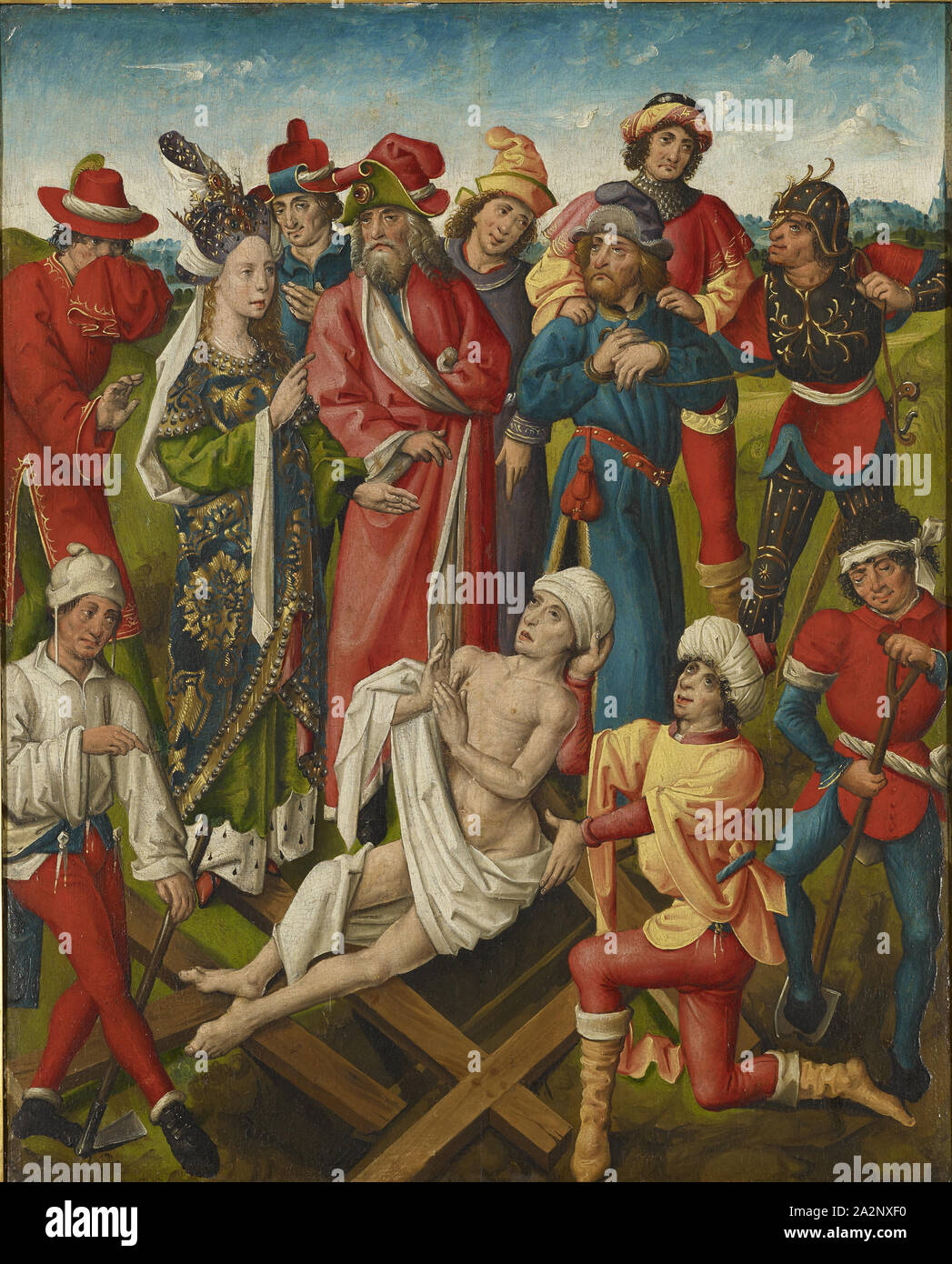 The hl., Helena finds the Cross of Christ, c. 1475, Mixed media on oak, 68 x 54.5 cm, Unmarked, Meister der Basler Chosroes-Tafel Stock Photo