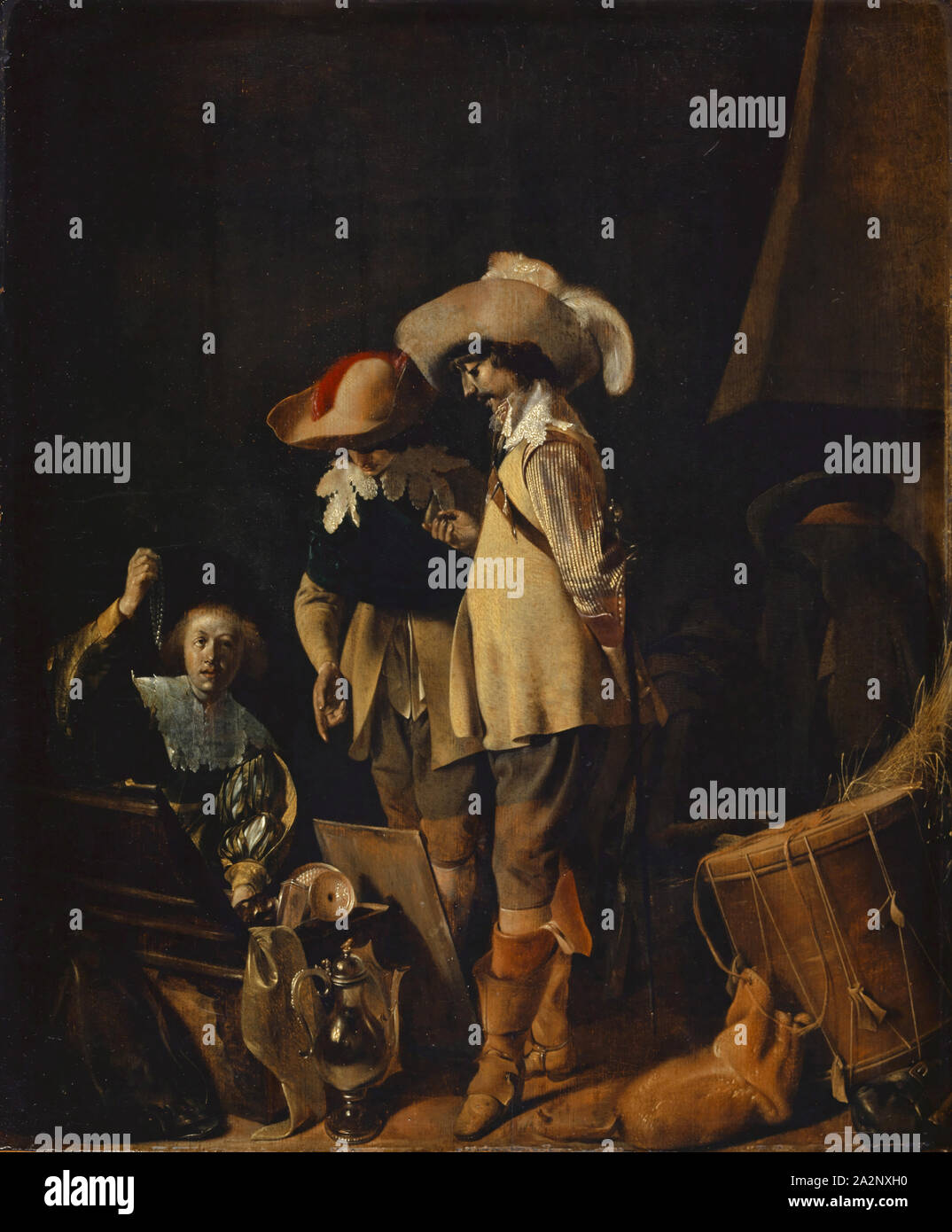 Two officers show jewelry and precious implements, oil on oak, 49 x 40.5 cm, monogrammed lower left of the center on the board: WD, Willem Cornelisz. Duyster, Amsterdam 1599–1635 Amsterdam Stock Photo