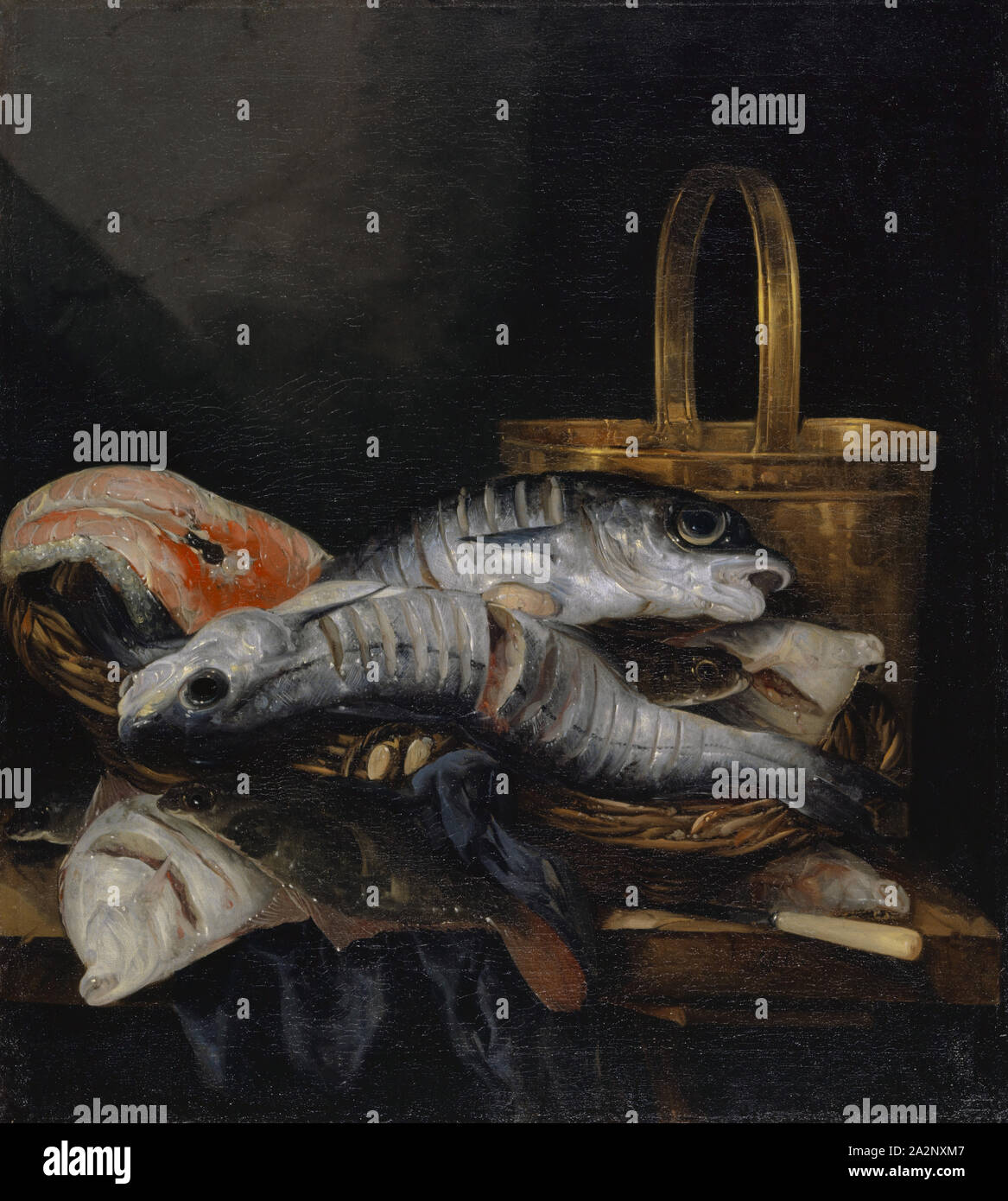 Dead Fish, oil on canvas, 74.6 x 66.6 cm, signed lower right corner of the table: AVB., f, ., [AVB ligated], Abraham Henricksz. van Beyeren, Den Haag 1620/21–1690 Overschie bei Rotterdam Stock Photo